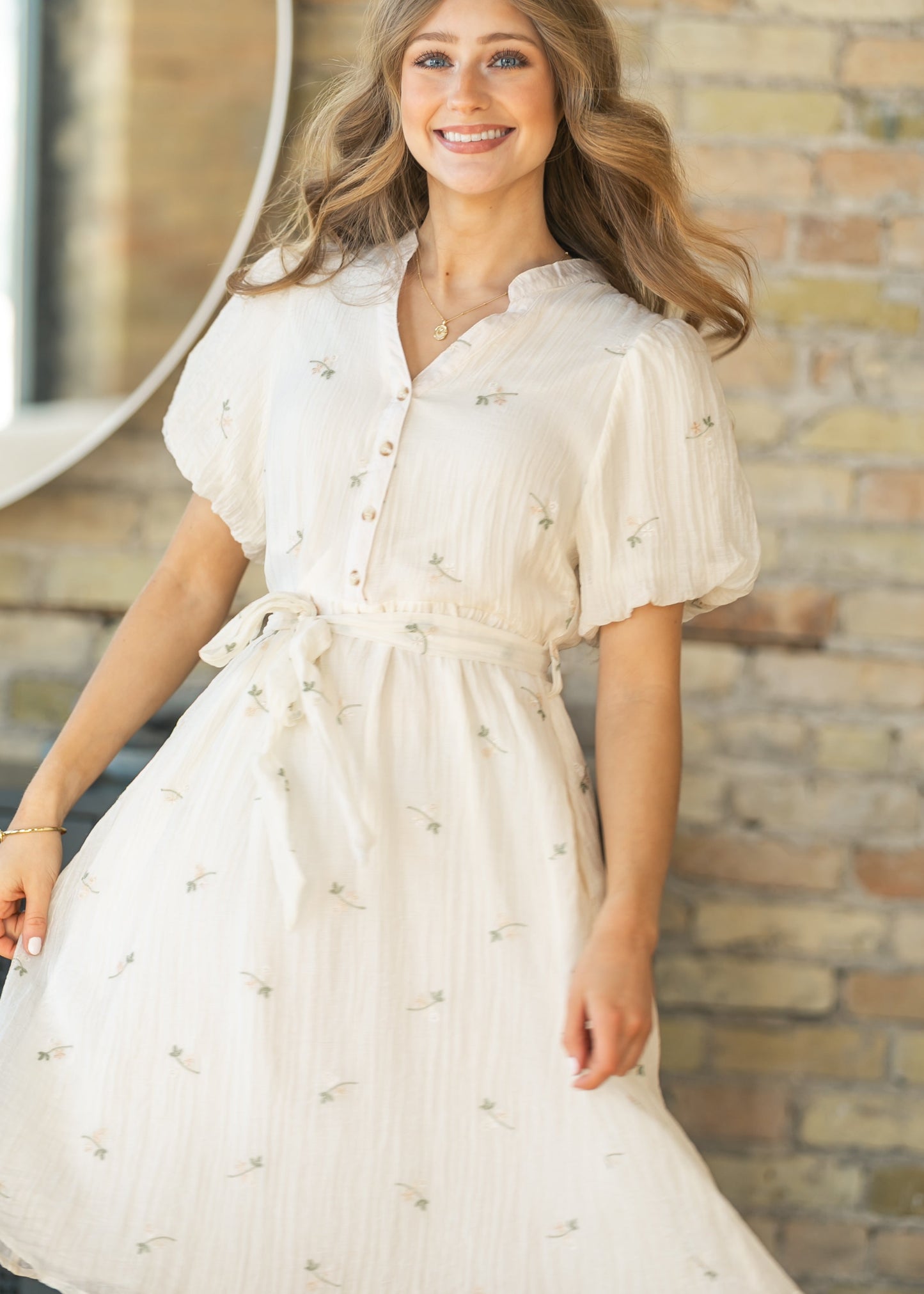 Floral Embroidered V-Neck Midi Dress