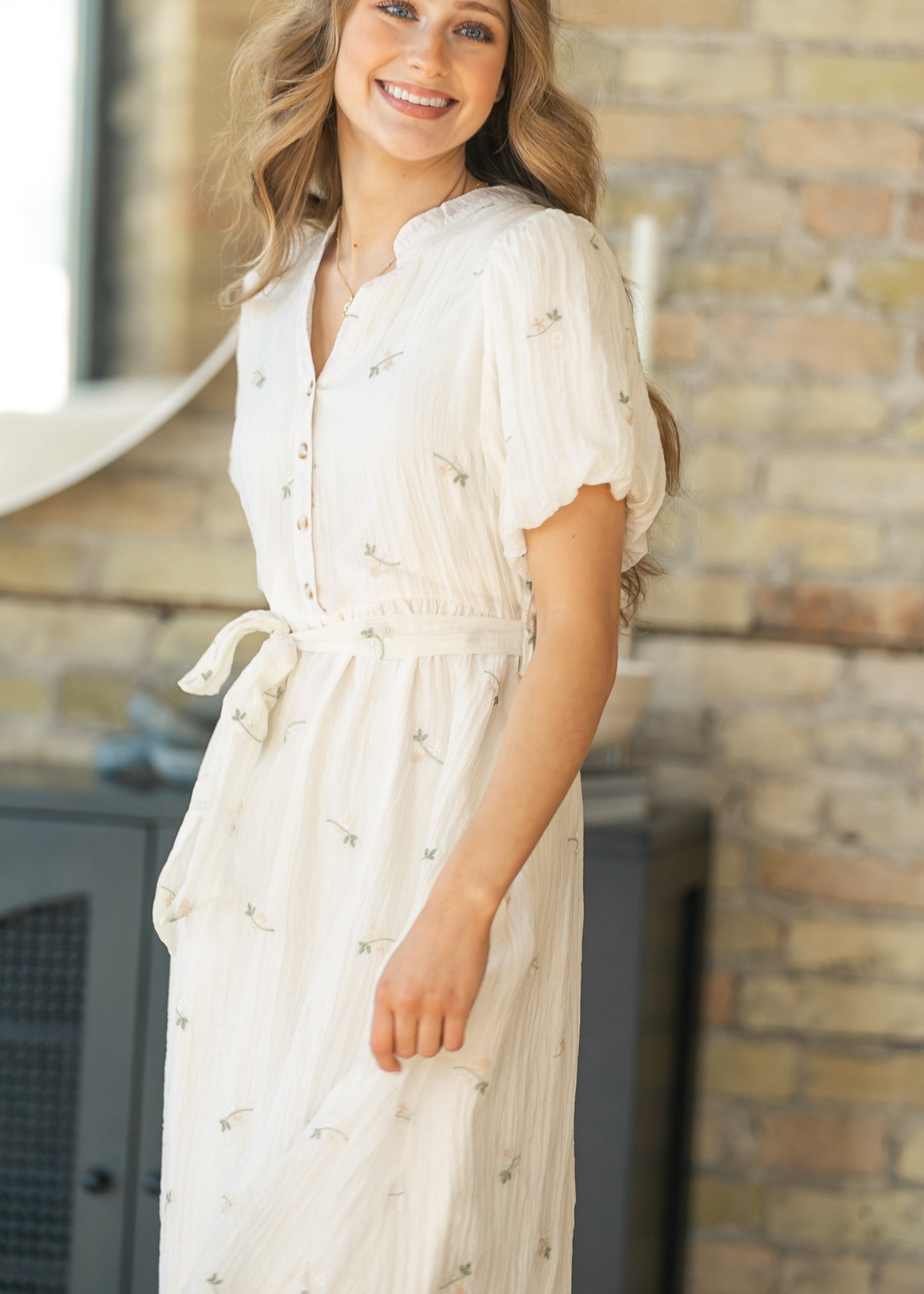 Floral Embroidered V-Neck Midi Dress
