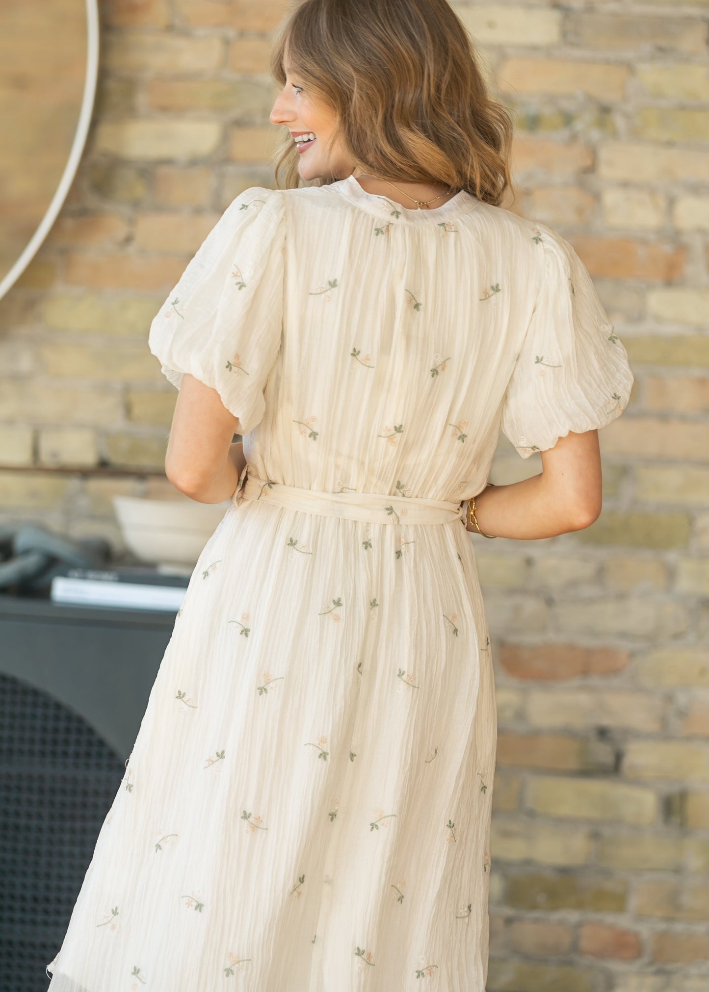 Floral Embroidered V-Neck Midi Dress