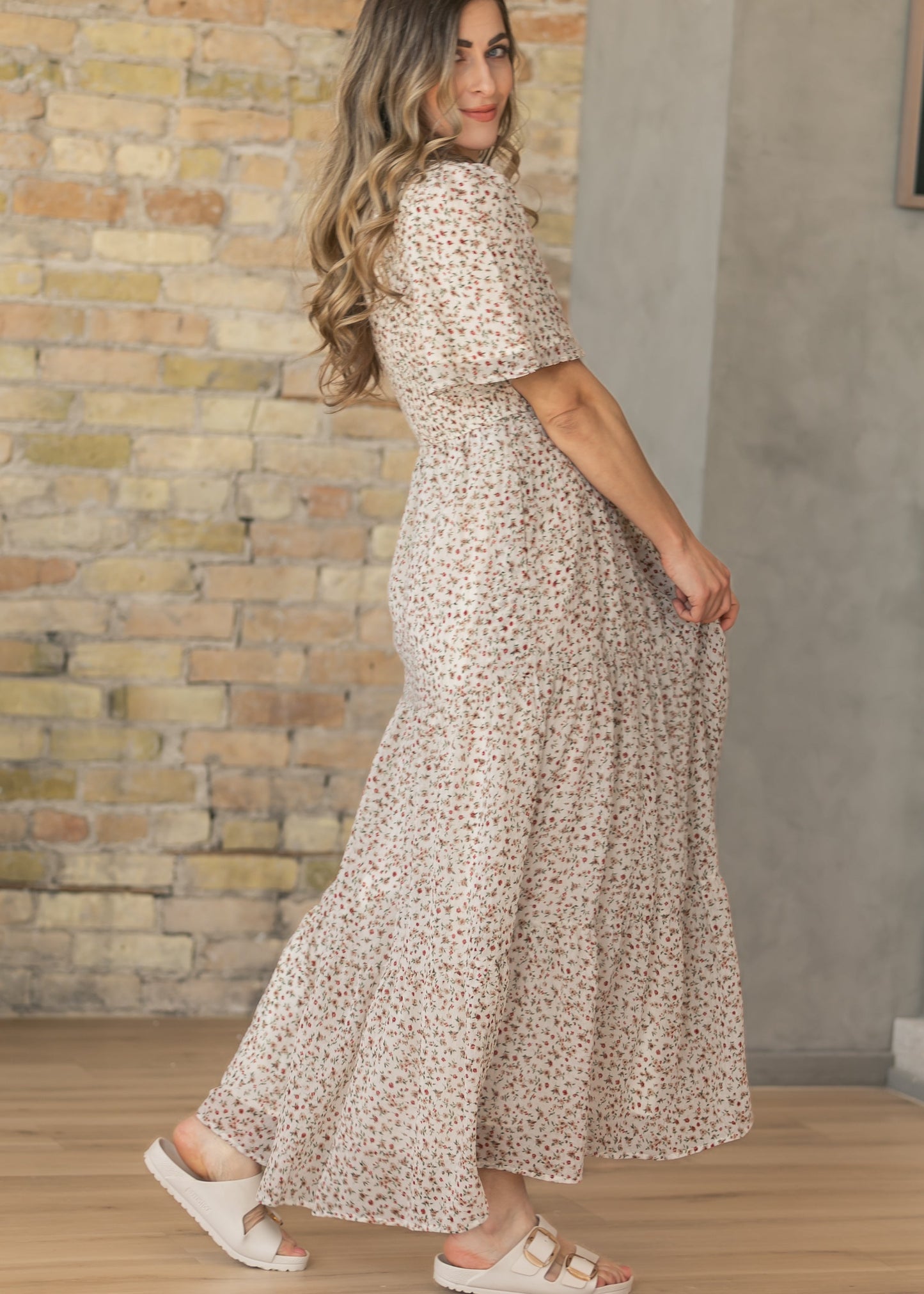 Floral Flutter Sleeve Tiered Maxi Dress