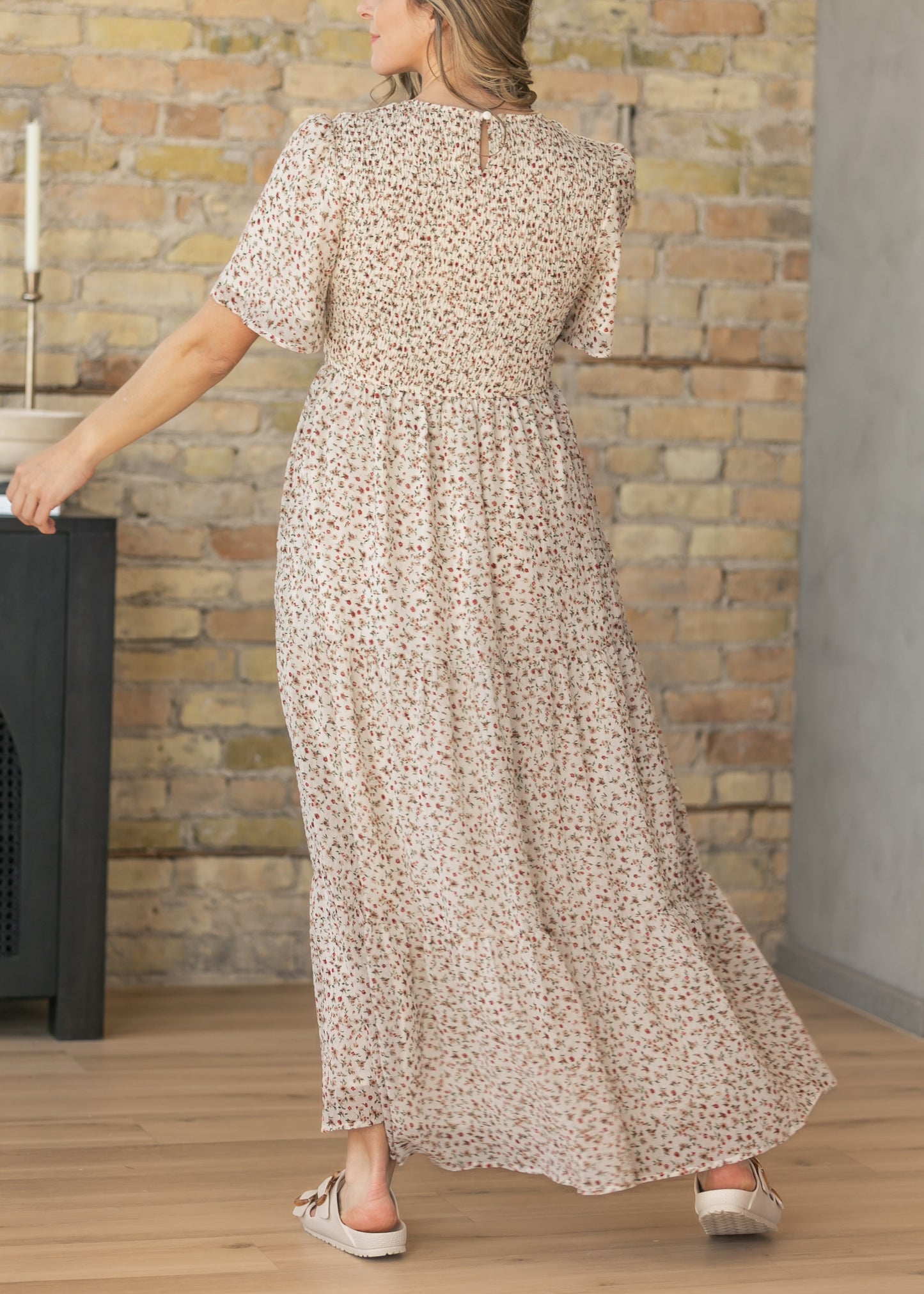 Floral Flutter Sleeve Tiered Maxi Dress