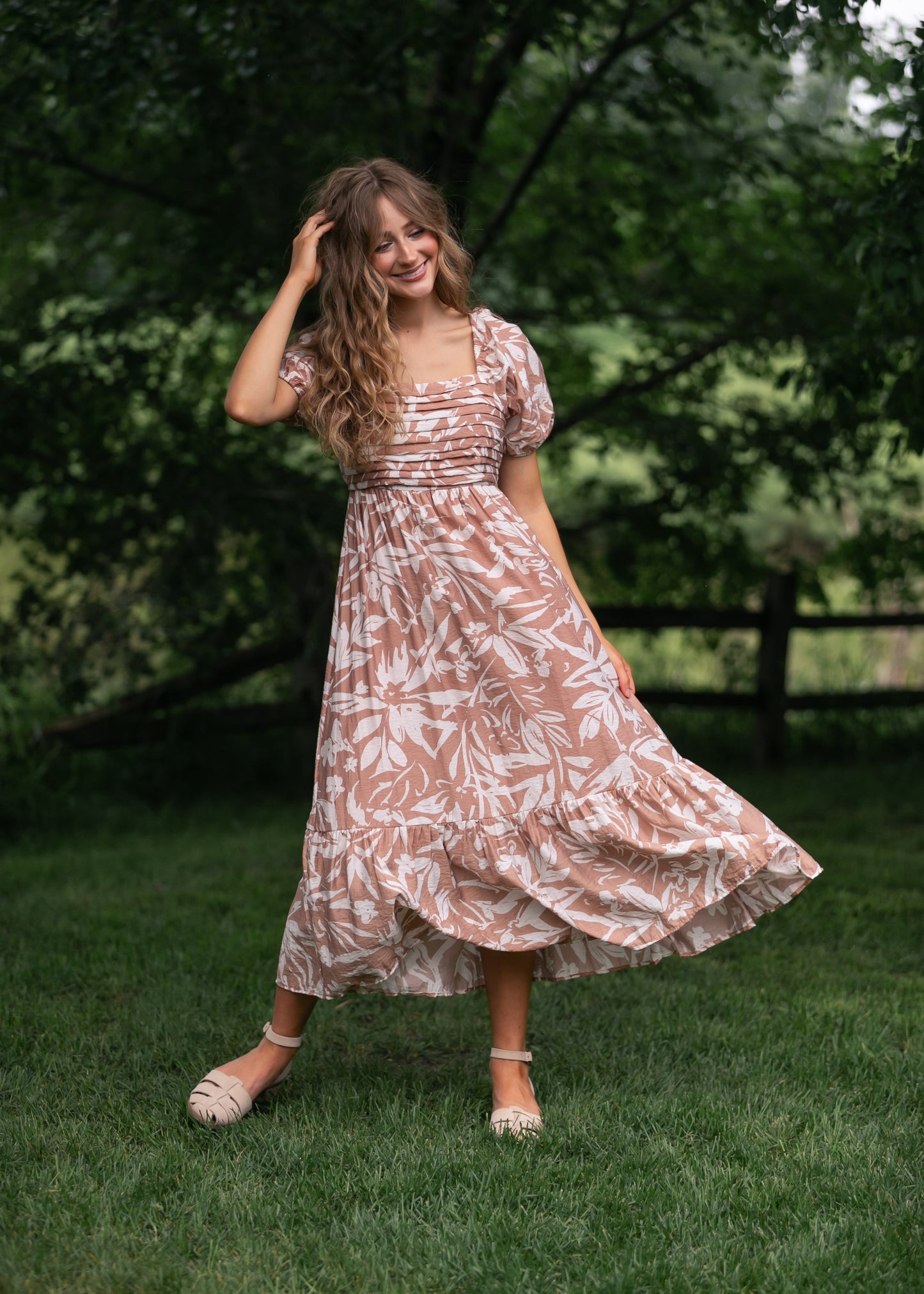 Floral Leaf Print Midi Dress - FINAL SALE
