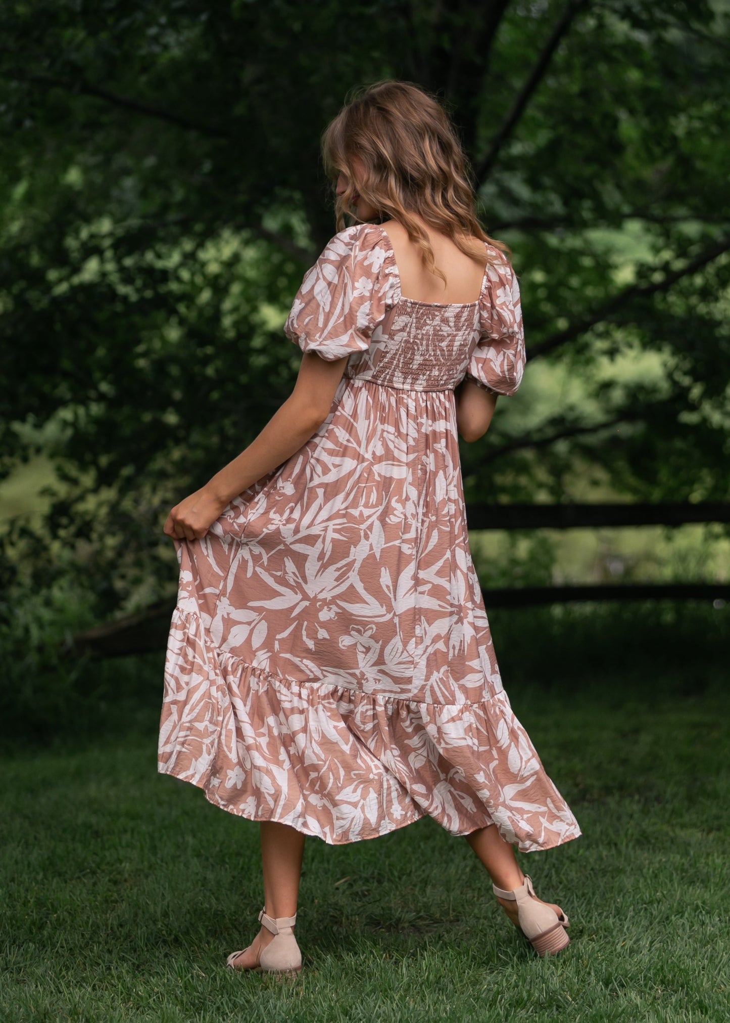 Floral Leaf Print Midi Dress - FINAL SALE