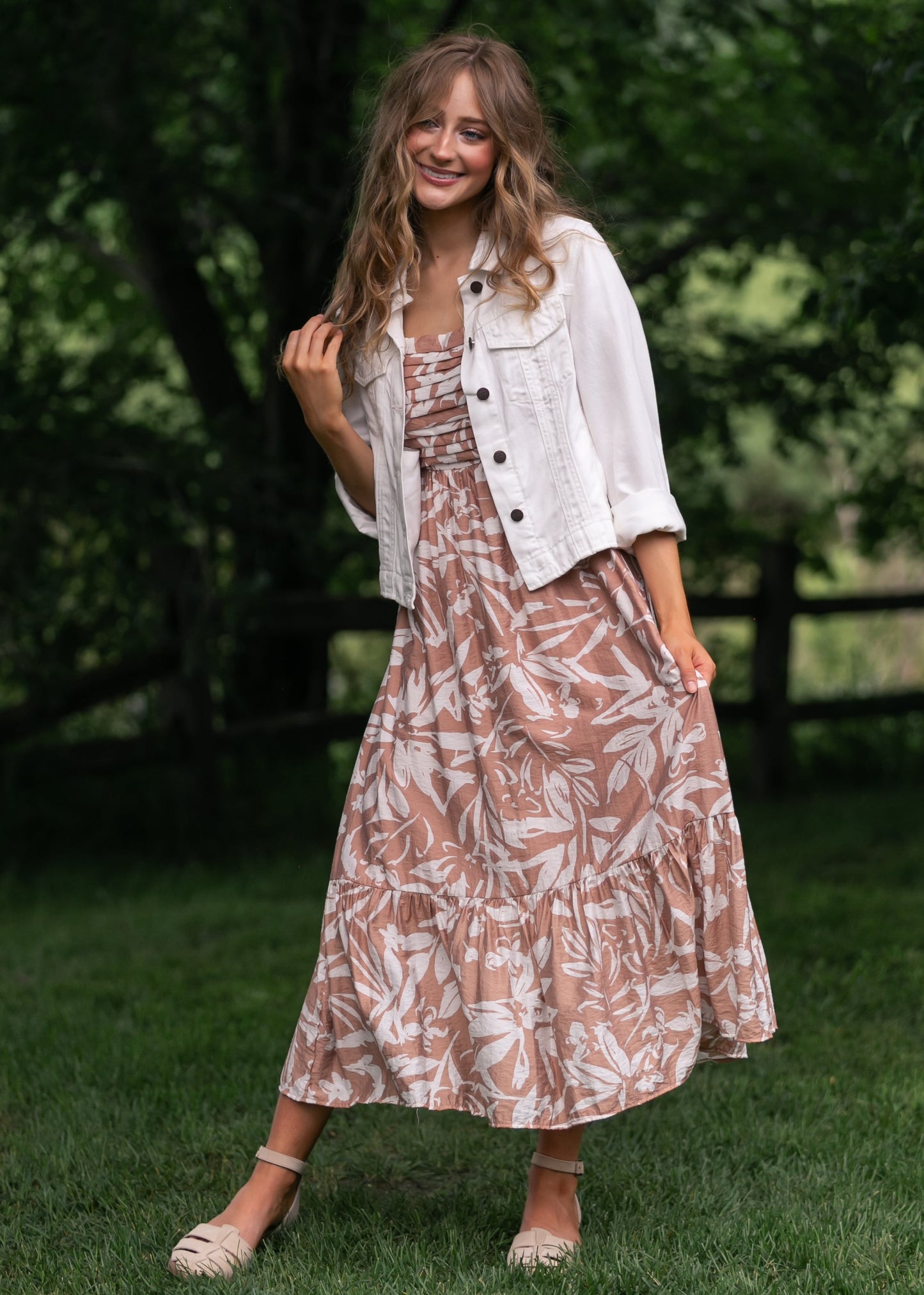 Floral Leaf Print Midi Dress - FINAL SALE