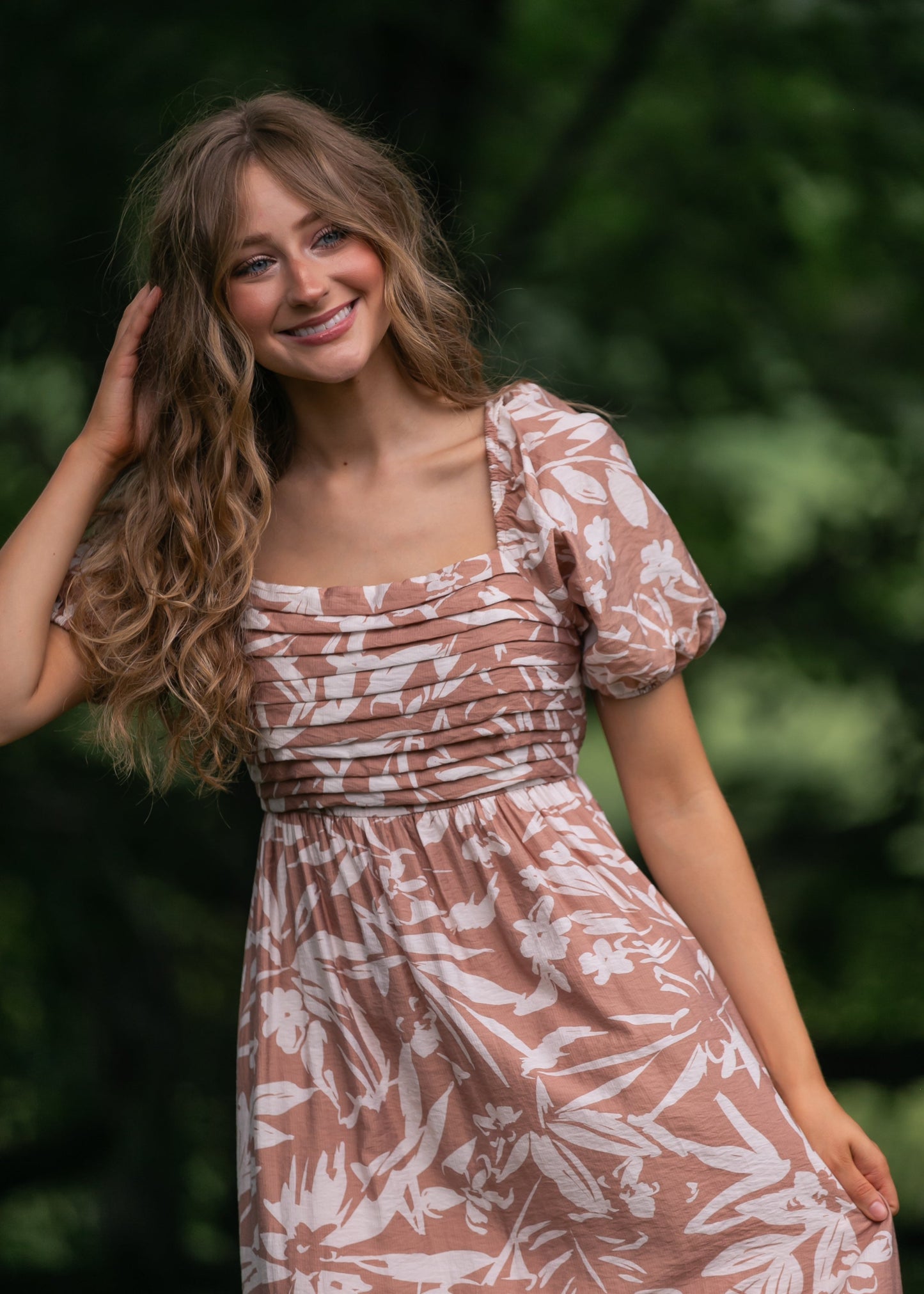 Floral Leaf Print Midi Dress - FINAL SALE