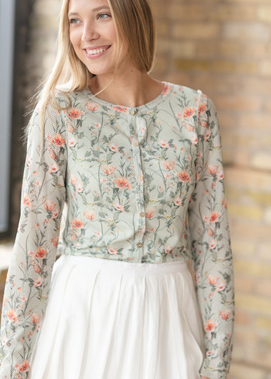 Floral Mesh Button Cardigan - FINAL SALE