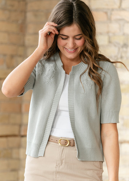 Floral Open Front Knit Cardigan