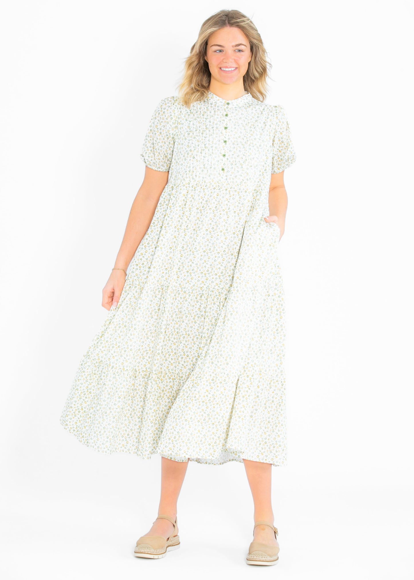 Floral Pintuck Button Front Maxi Dress - FINAL SALE
