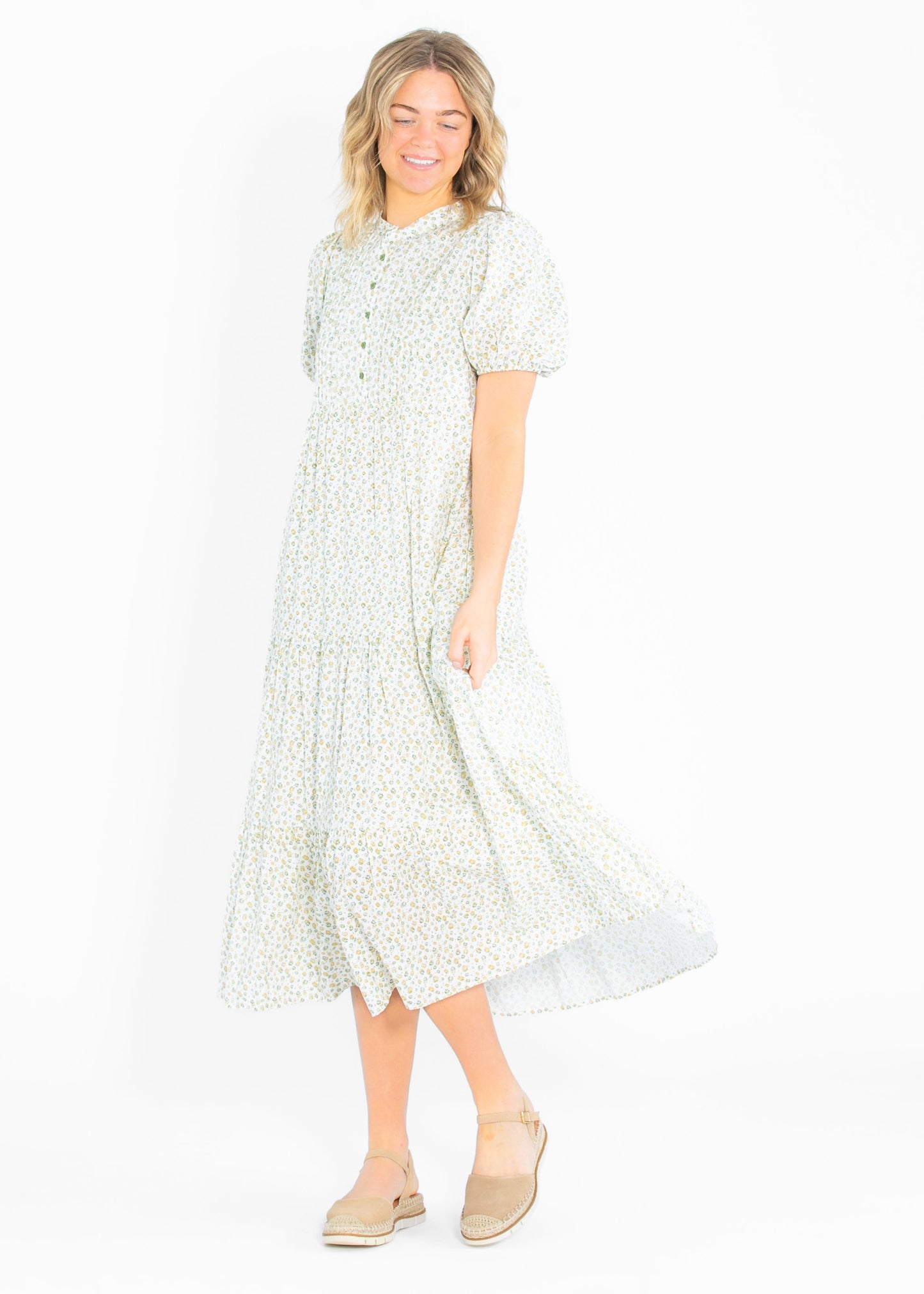 Floral Pintuck Button Front Maxi Dress - FINAL SALE