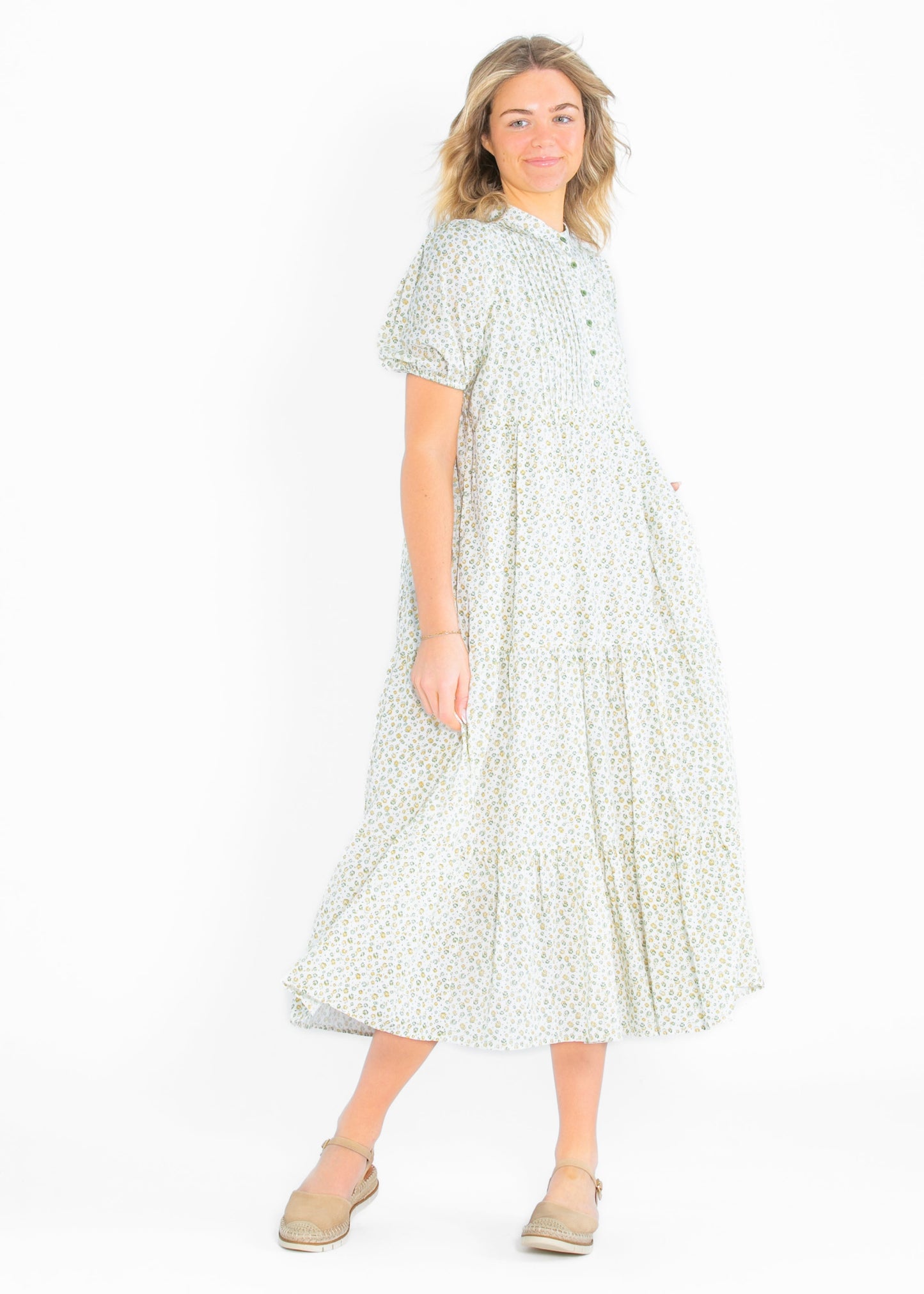 Floral Pintuck Button Front Maxi Dress - FINAL SALE