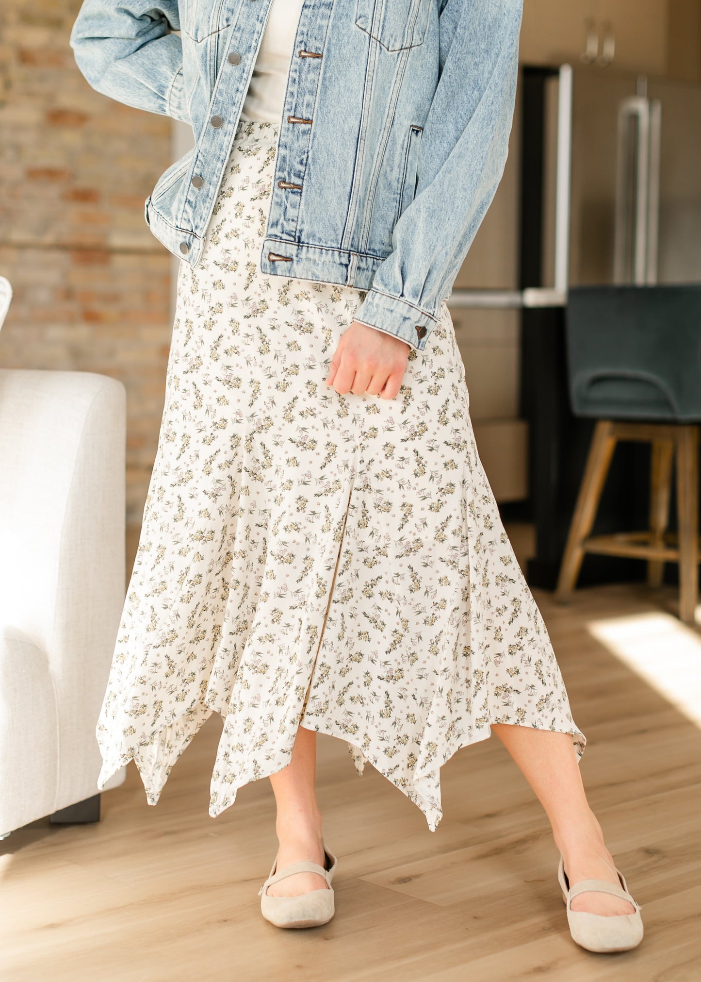 Floral Print Handkerchief Midi Skirt - FINAL SALE