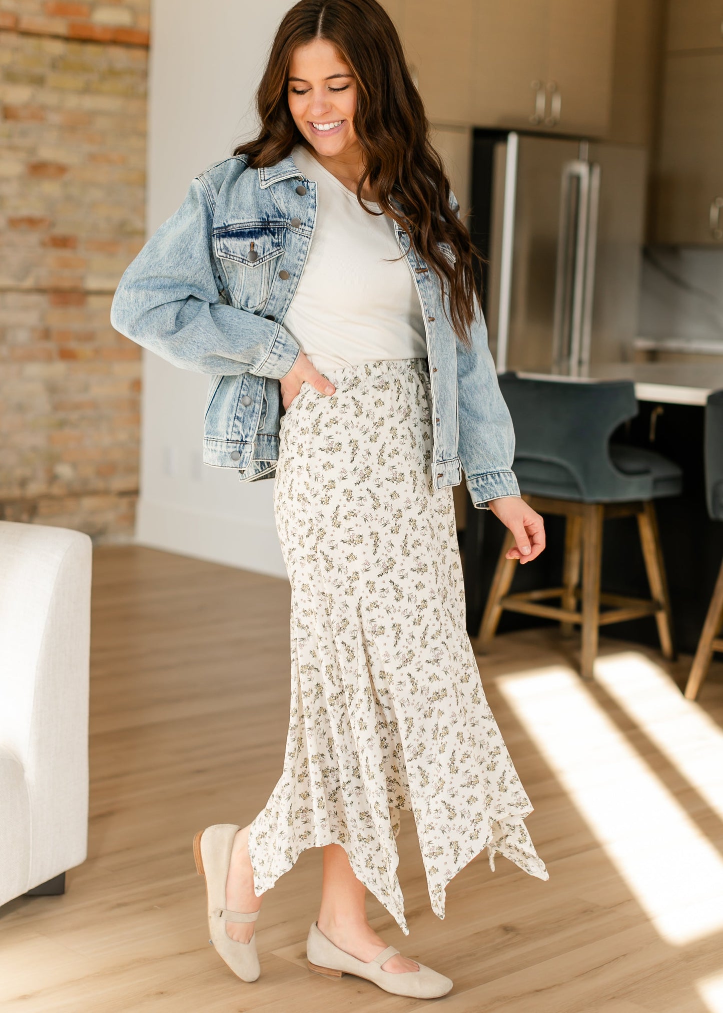 Floral Print Handkerchief Midi Skirt - FINAL SALE
