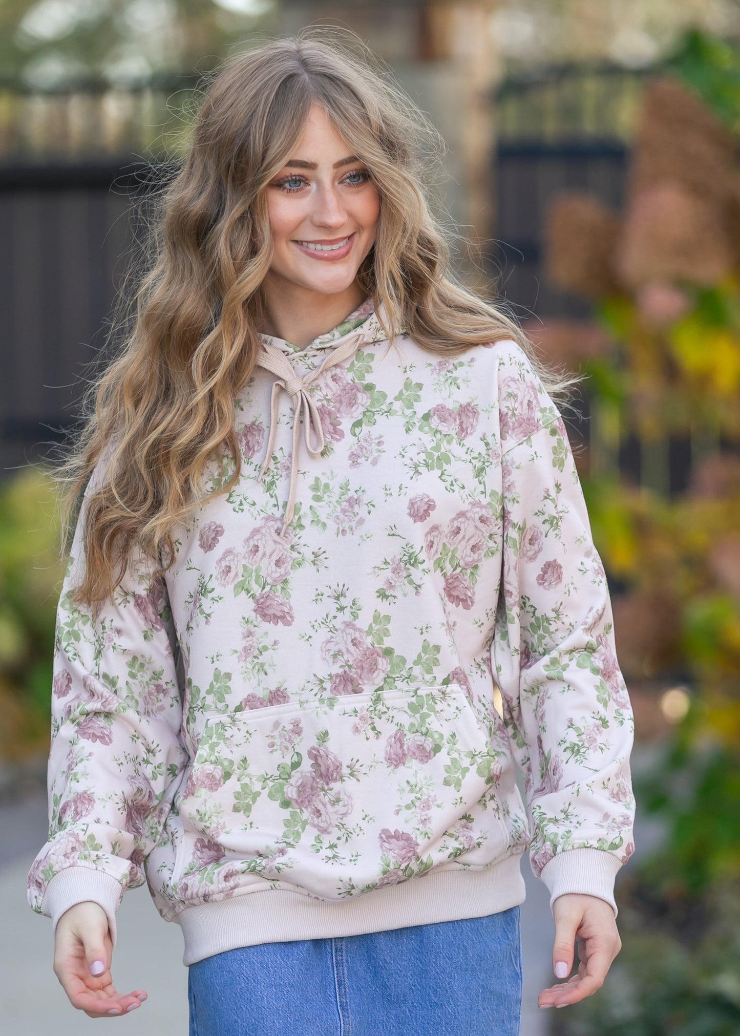 Floral Print Hooded Sweatshirt