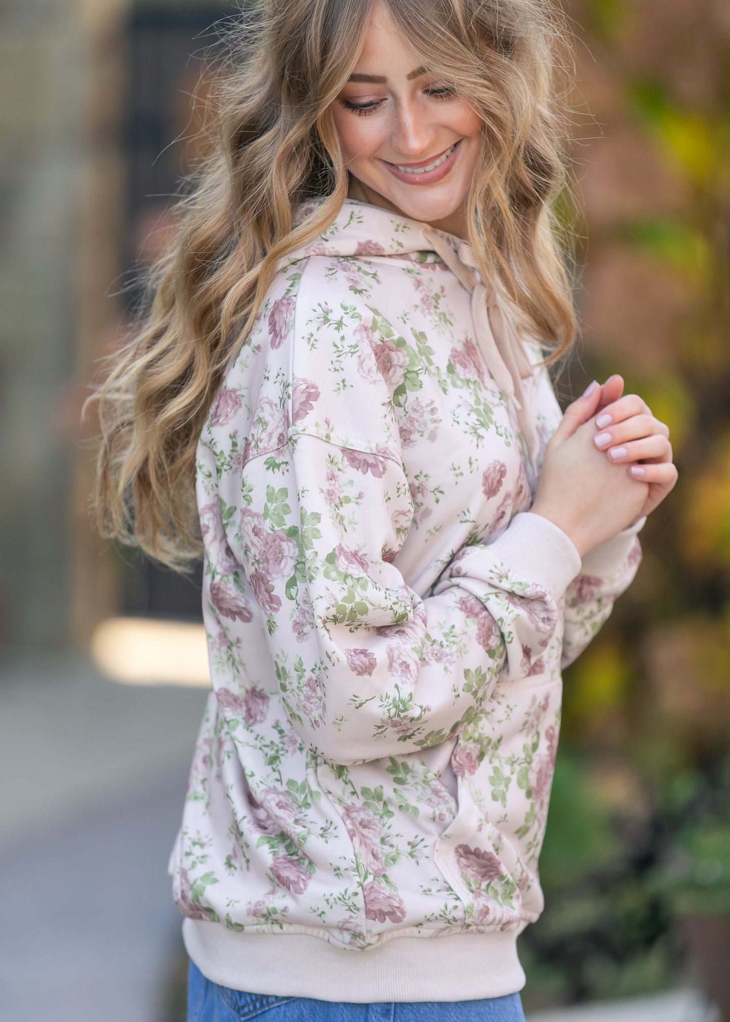 Floral Print Hooded Sweatshirt