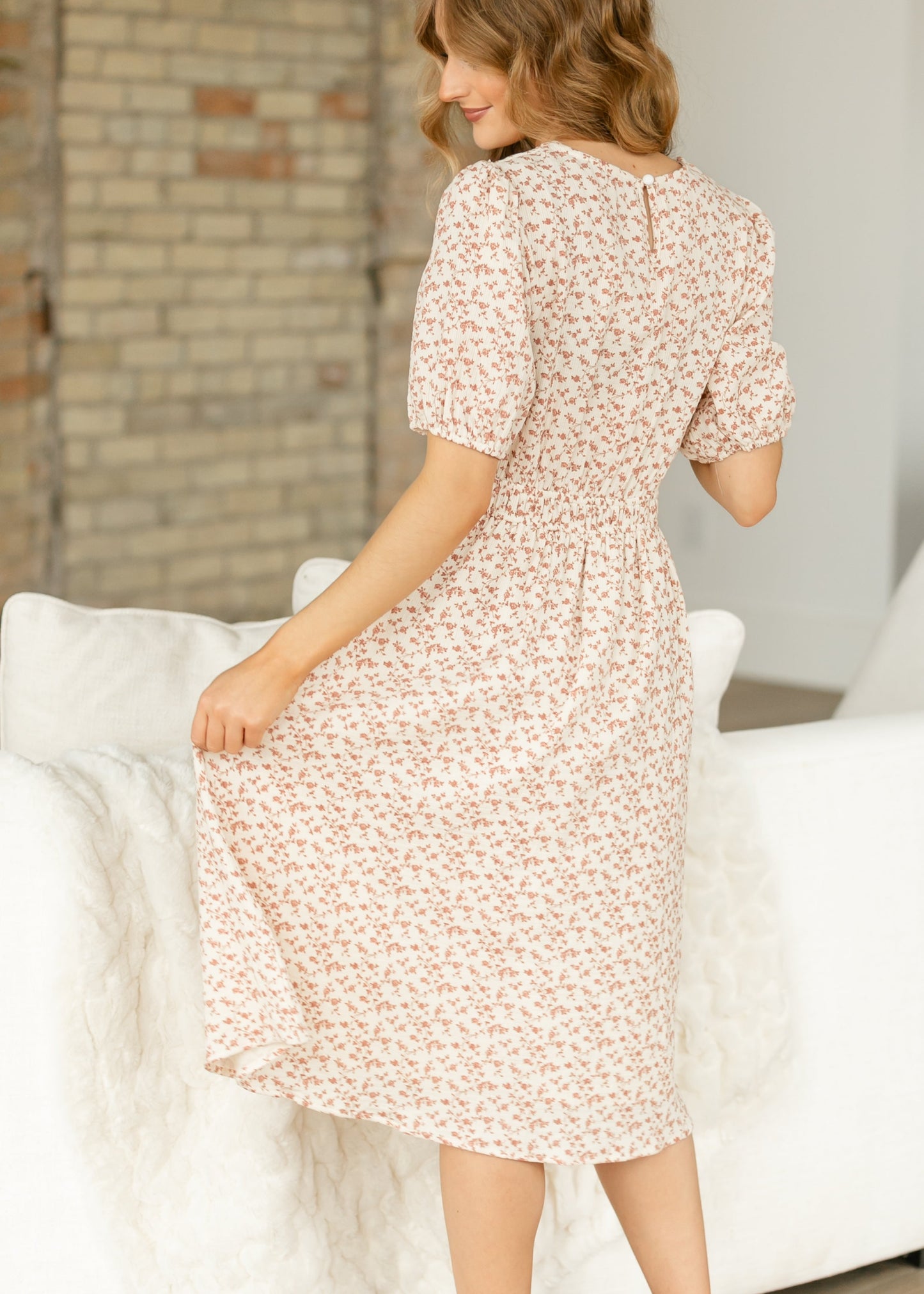 Floral Printed Smocked Waist Midi Dress