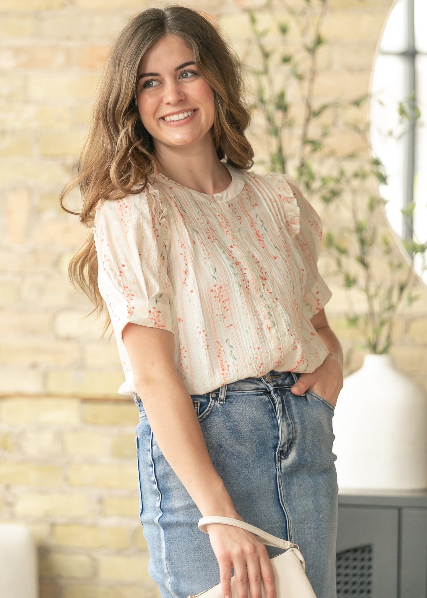 Floral Puff Sleeve Button Down Top