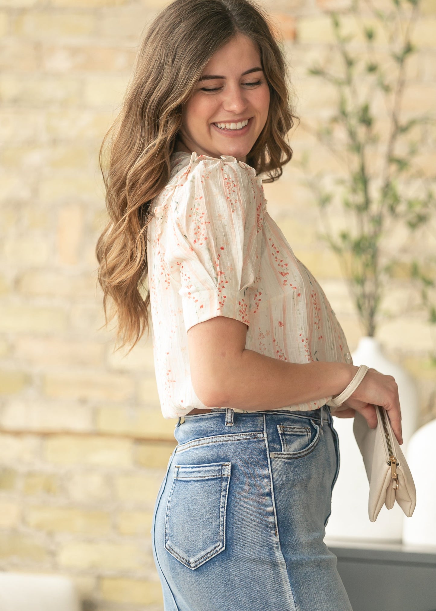 Floral Puff Sleeve Button Down Top