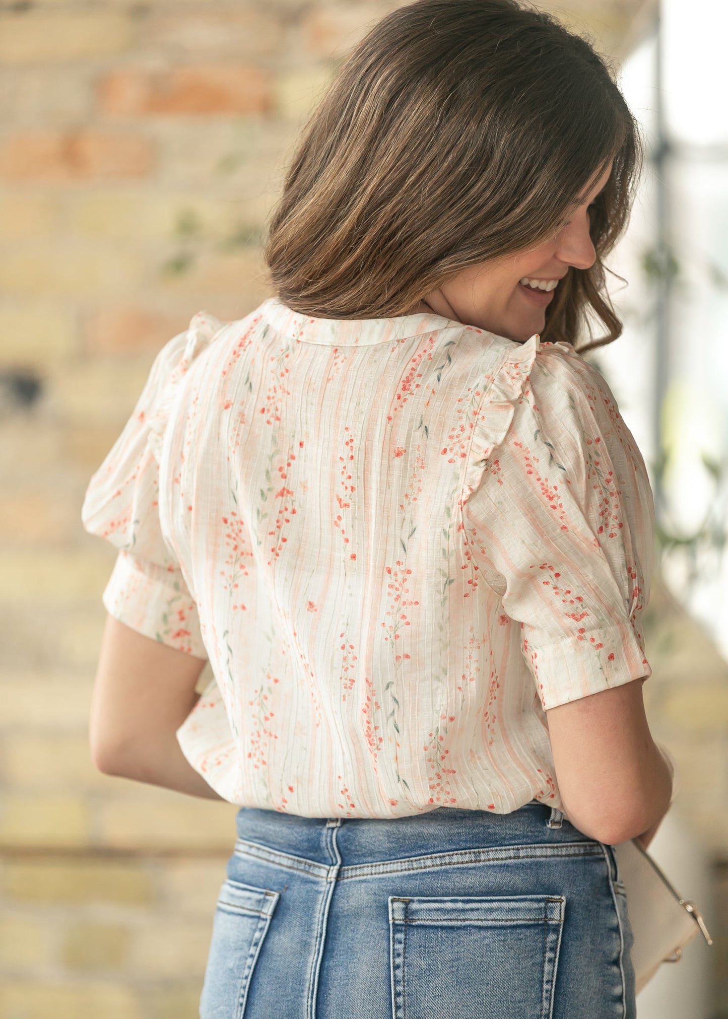 Floral Puff Sleeve Button Down Top