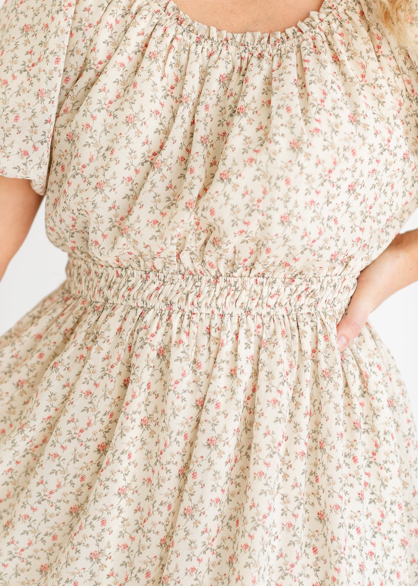 Floral Puff Sleeve Chiffon Midi Dress