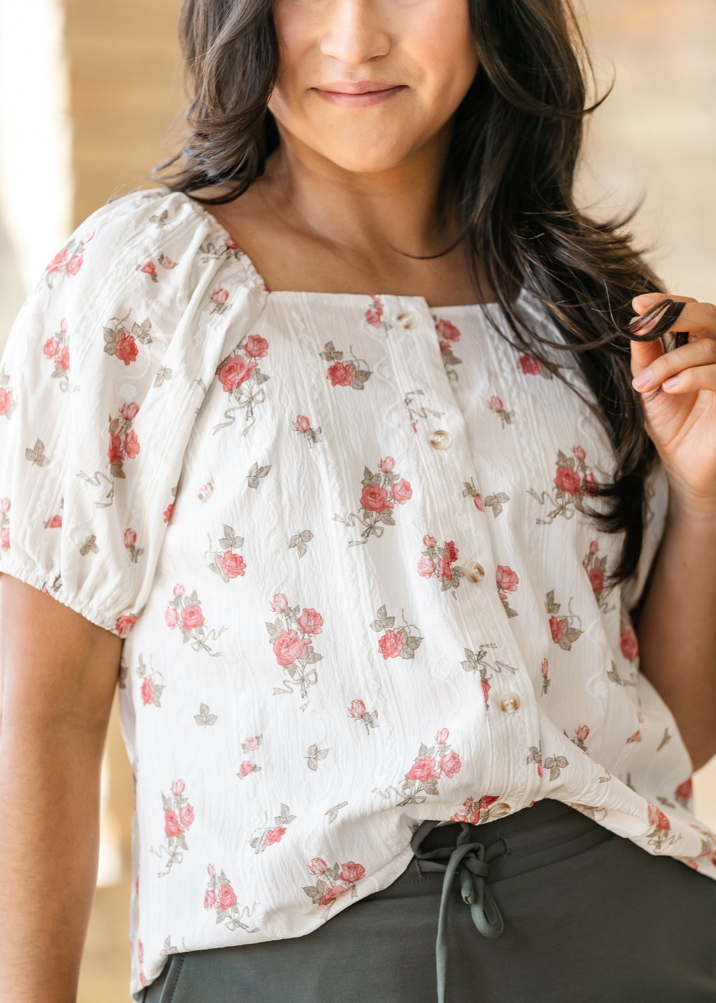 Floral Short Sleeve Square Neck Top - FINAL SALE