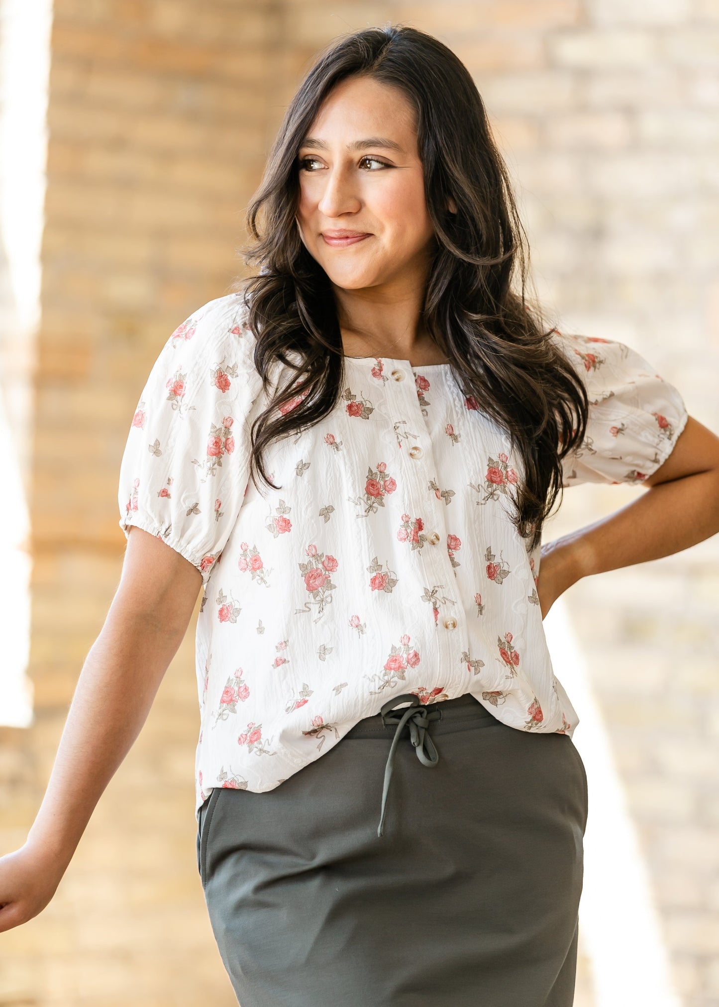 Floral Short Sleeve Square Neck Top - FINAL SALE