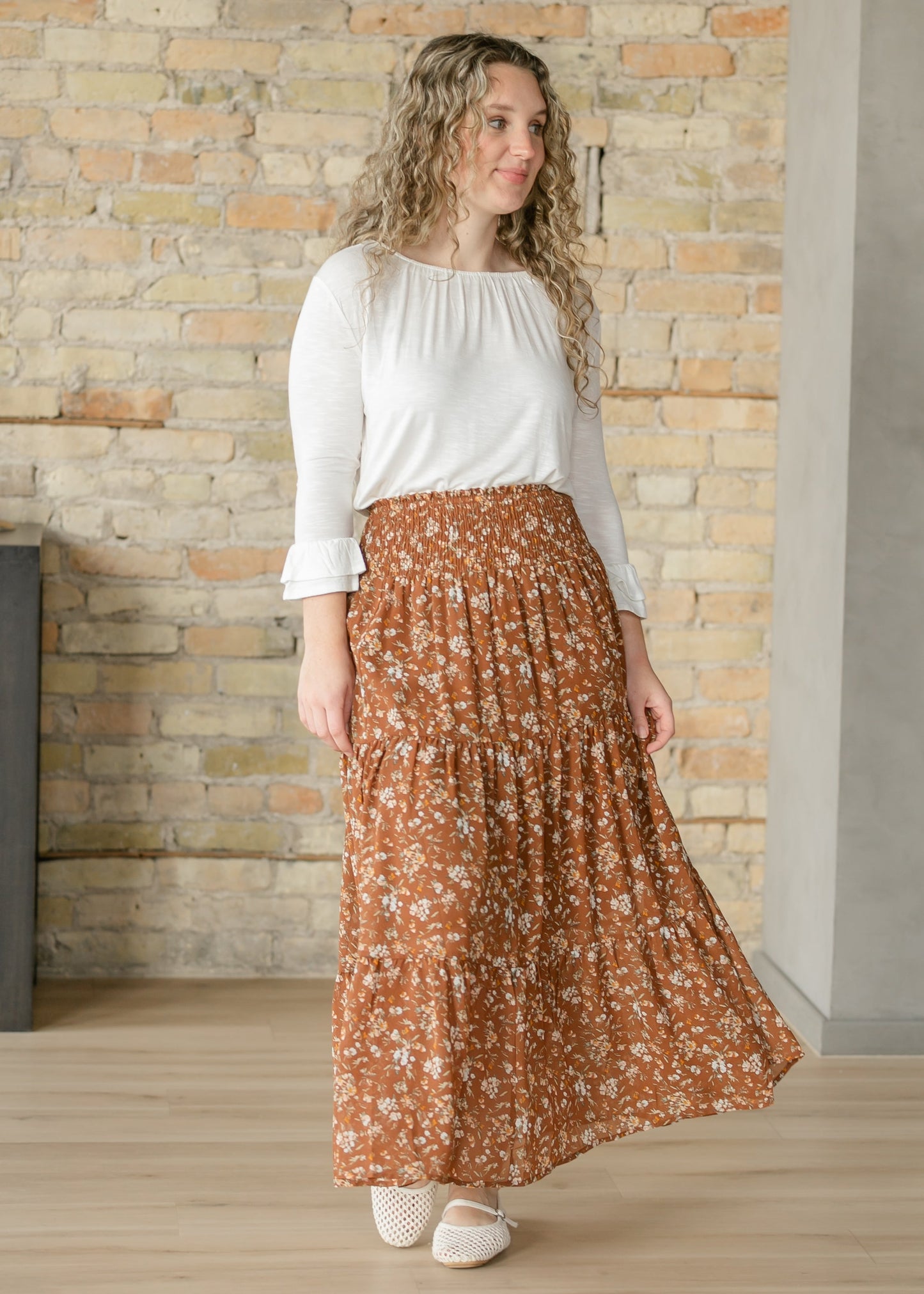 Floral Smocked Waist Tiered Maxi Skirt
