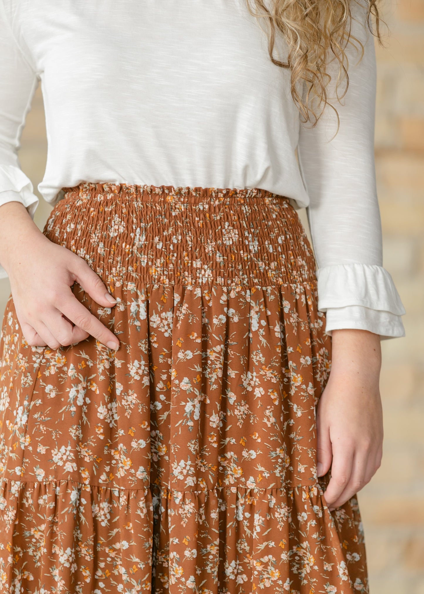 Floral Smocked Waist Tiered Maxi Skirt