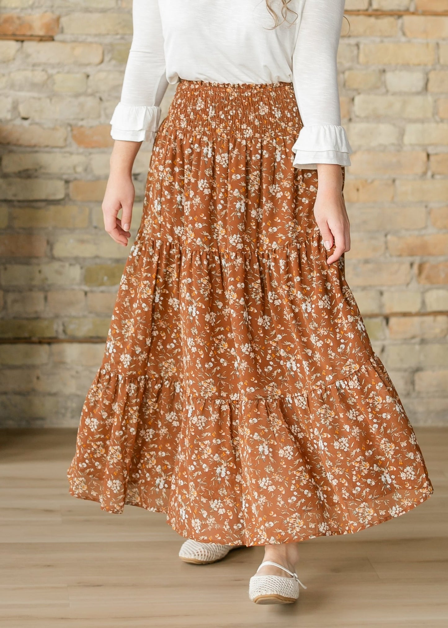 Floral Smocked Waist Tiered Maxi Skirt
