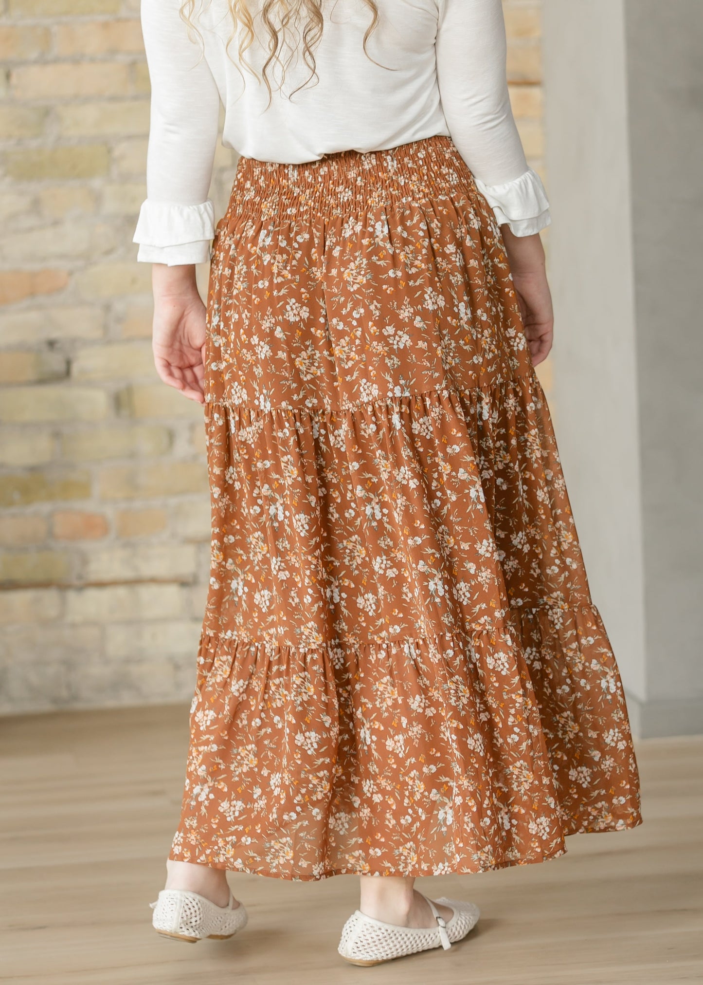 Floral Smocked Waist Tiered Maxi Skirt