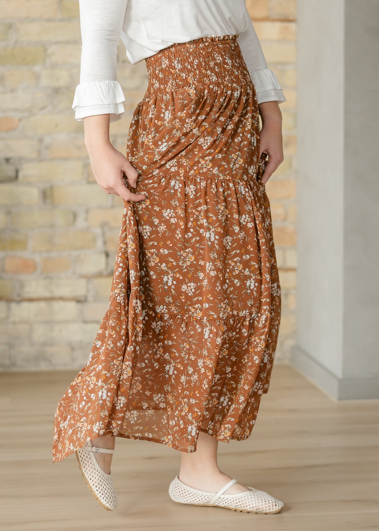Floral Smocked Waist Tiered Maxi Skirt