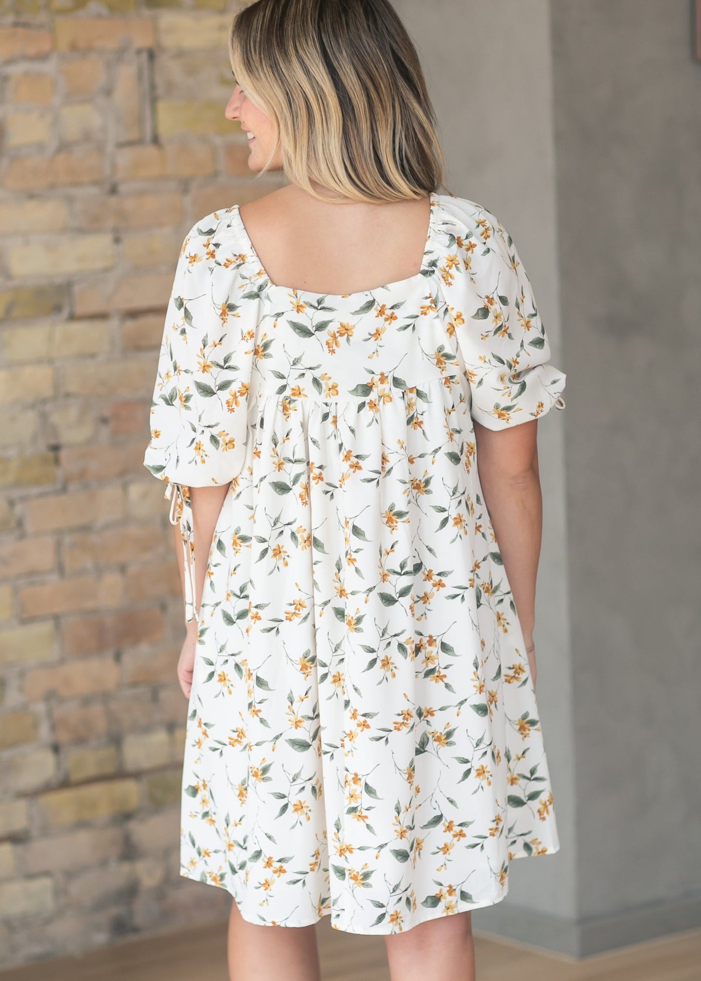 Floral Square Neck Tie Sleeve Dress - FINAL SALE