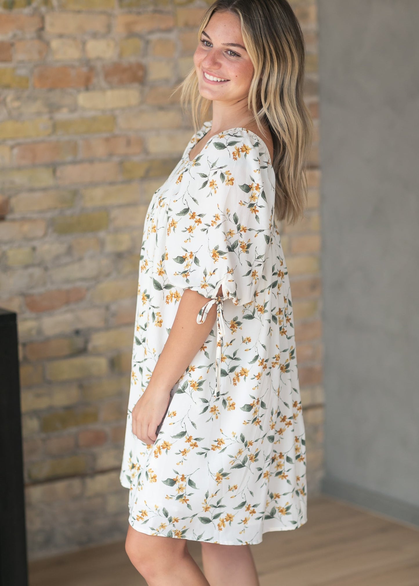 Floral Square Neck Tie Sleeve Dress - FINAL SALE