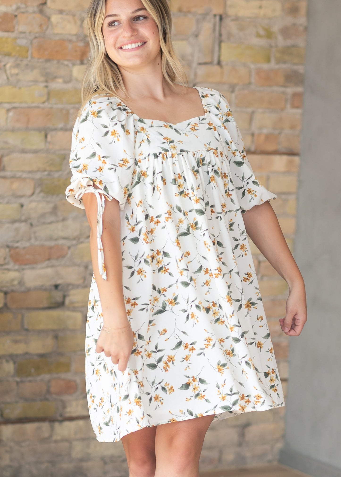 Floral Square Neck Tie Sleeve Dress - FINAL SALE