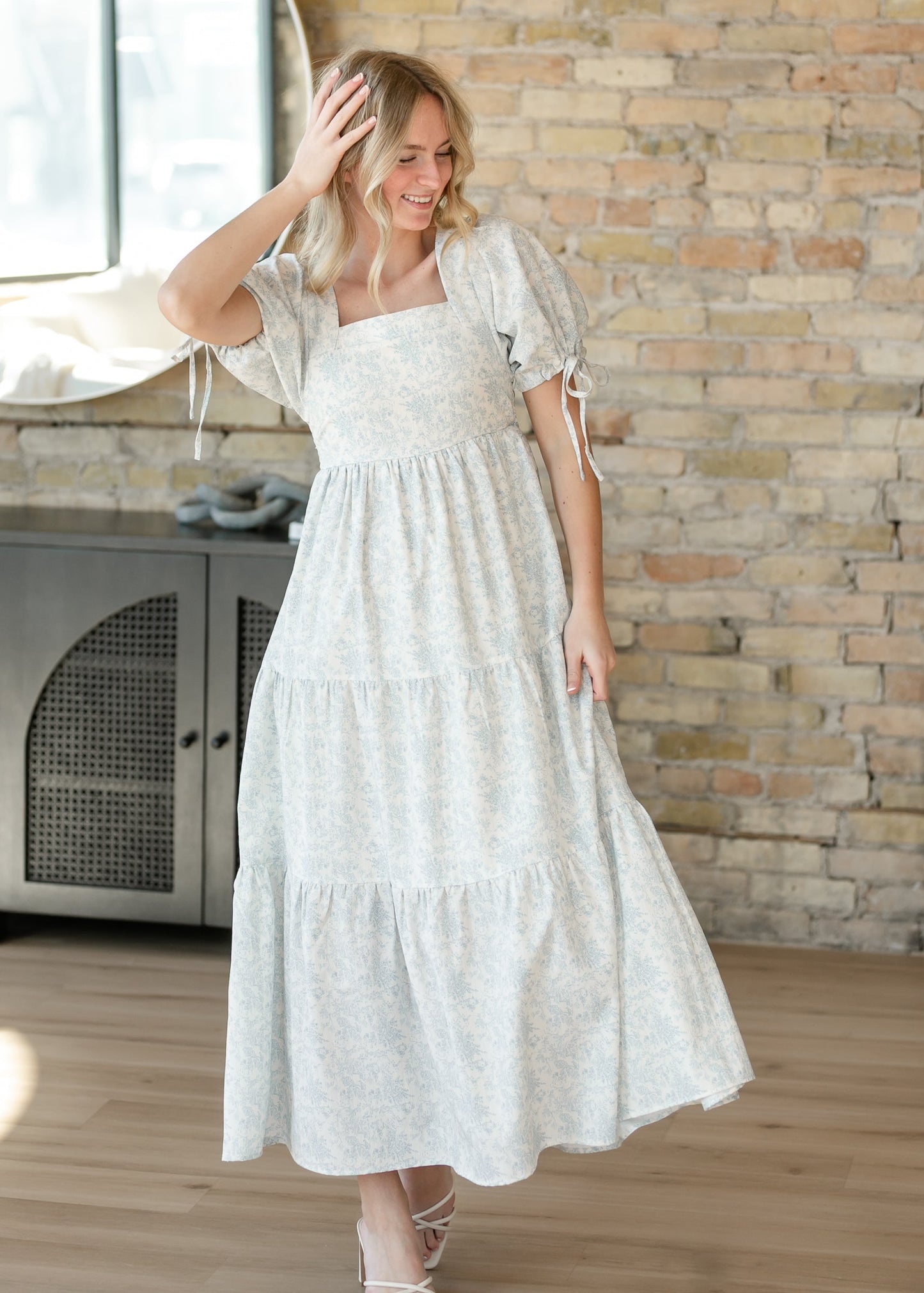 Floral Square Neck Tie Sleeve Maxi Dress