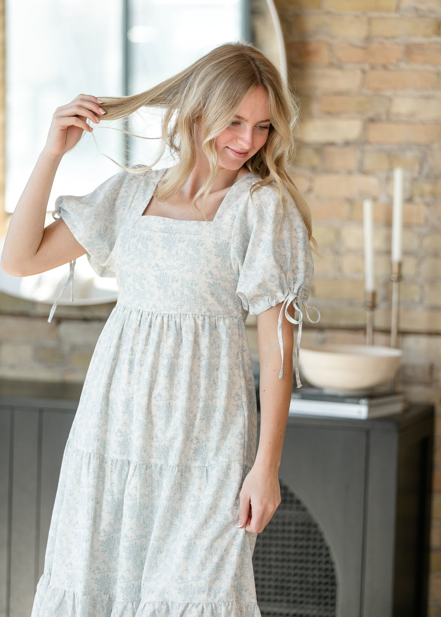 Floral Square Neck Tie Sleeve Maxi Dress