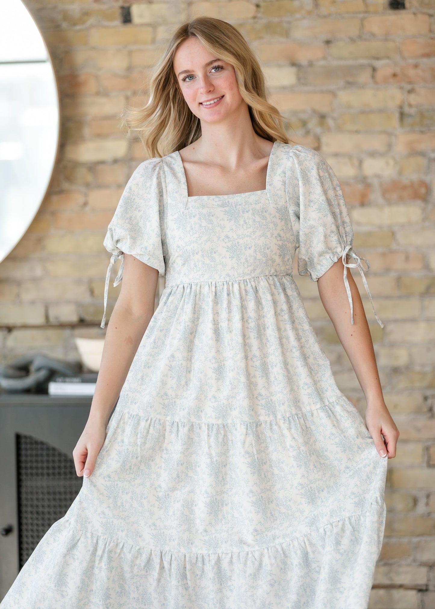 Floral Square Neck Tie Sleeve Maxi Dress