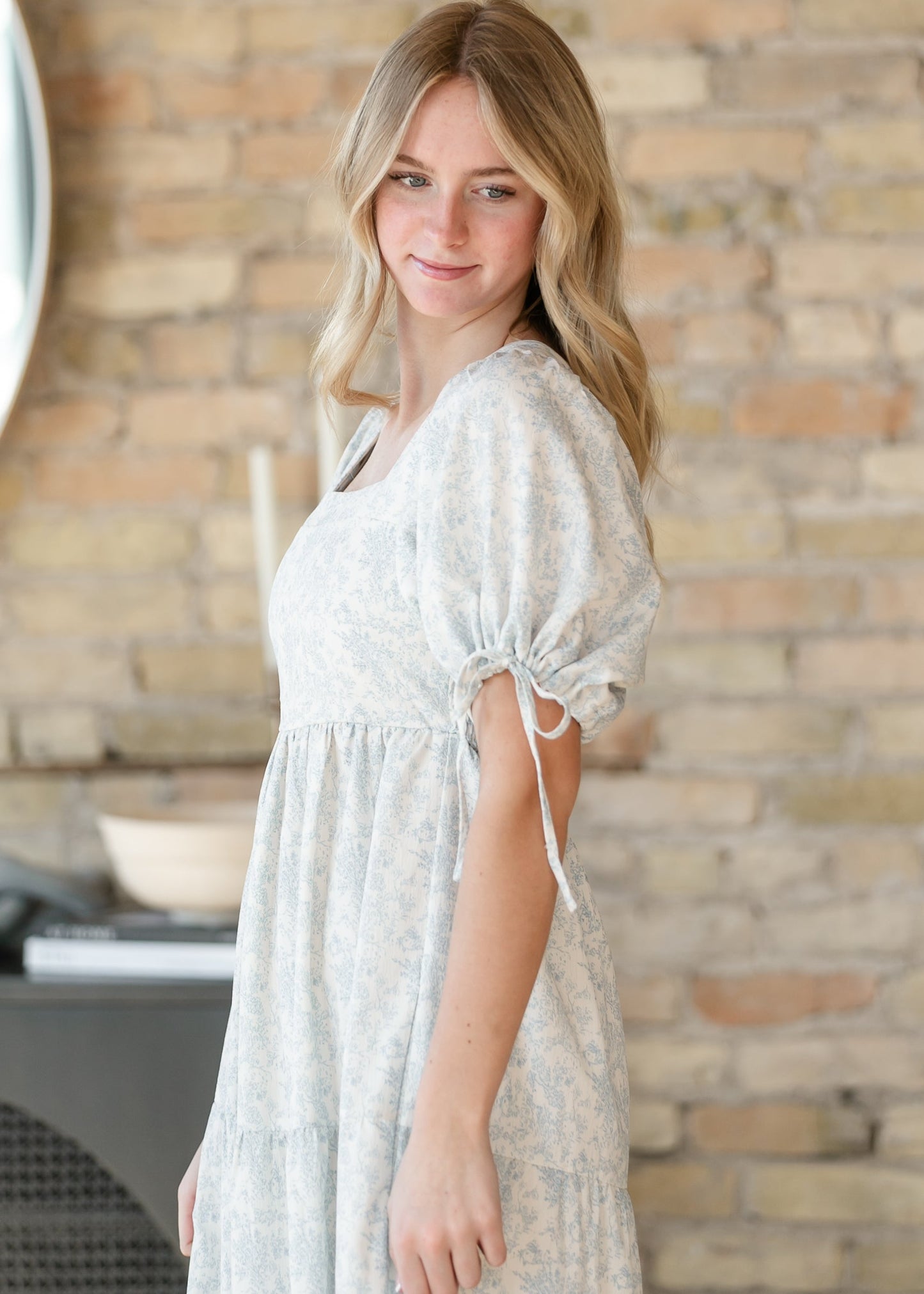 Floral Square Neck Tie Sleeve Maxi Dress