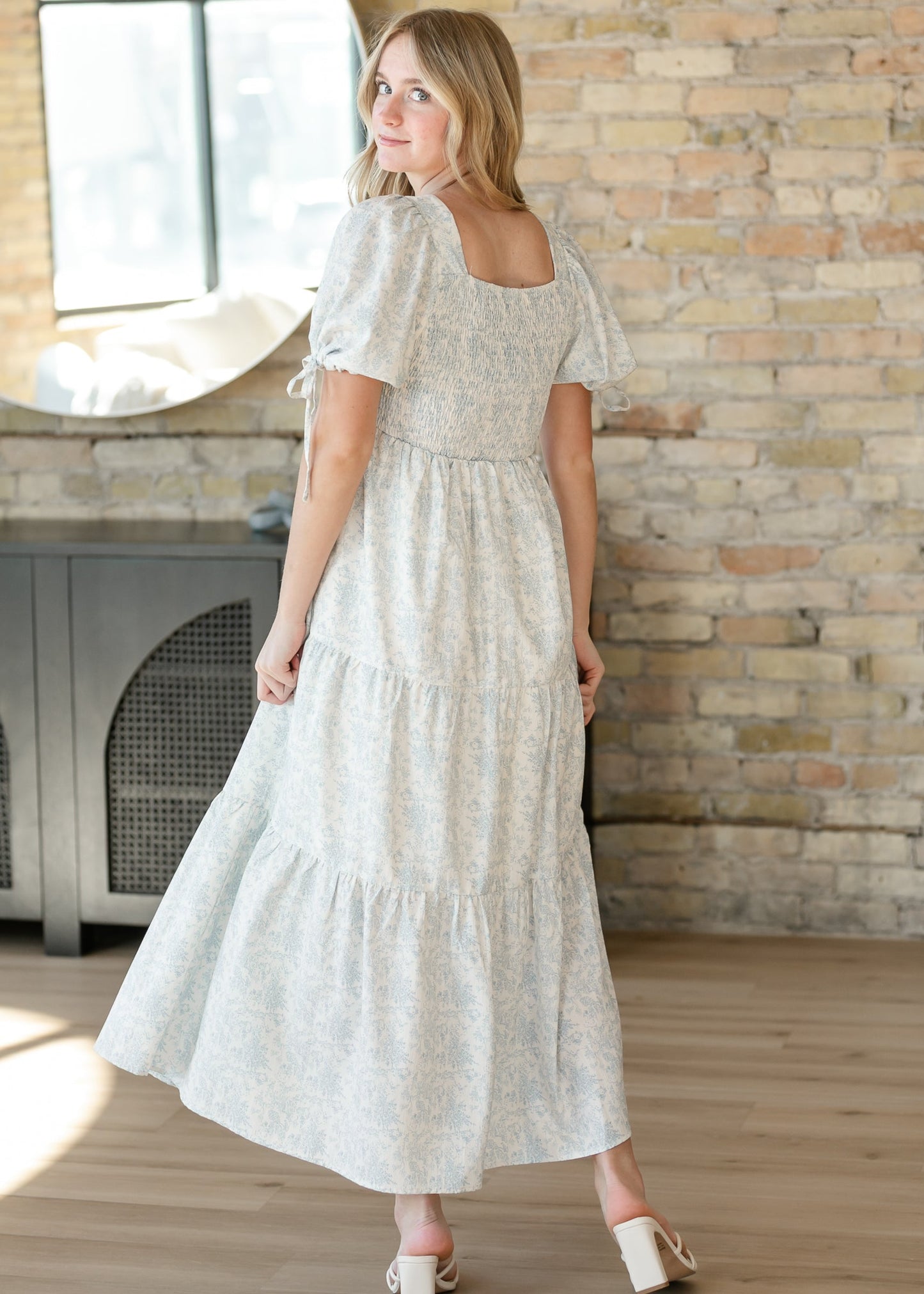 Floral Square Neck Tie Sleeve Maxi Dress