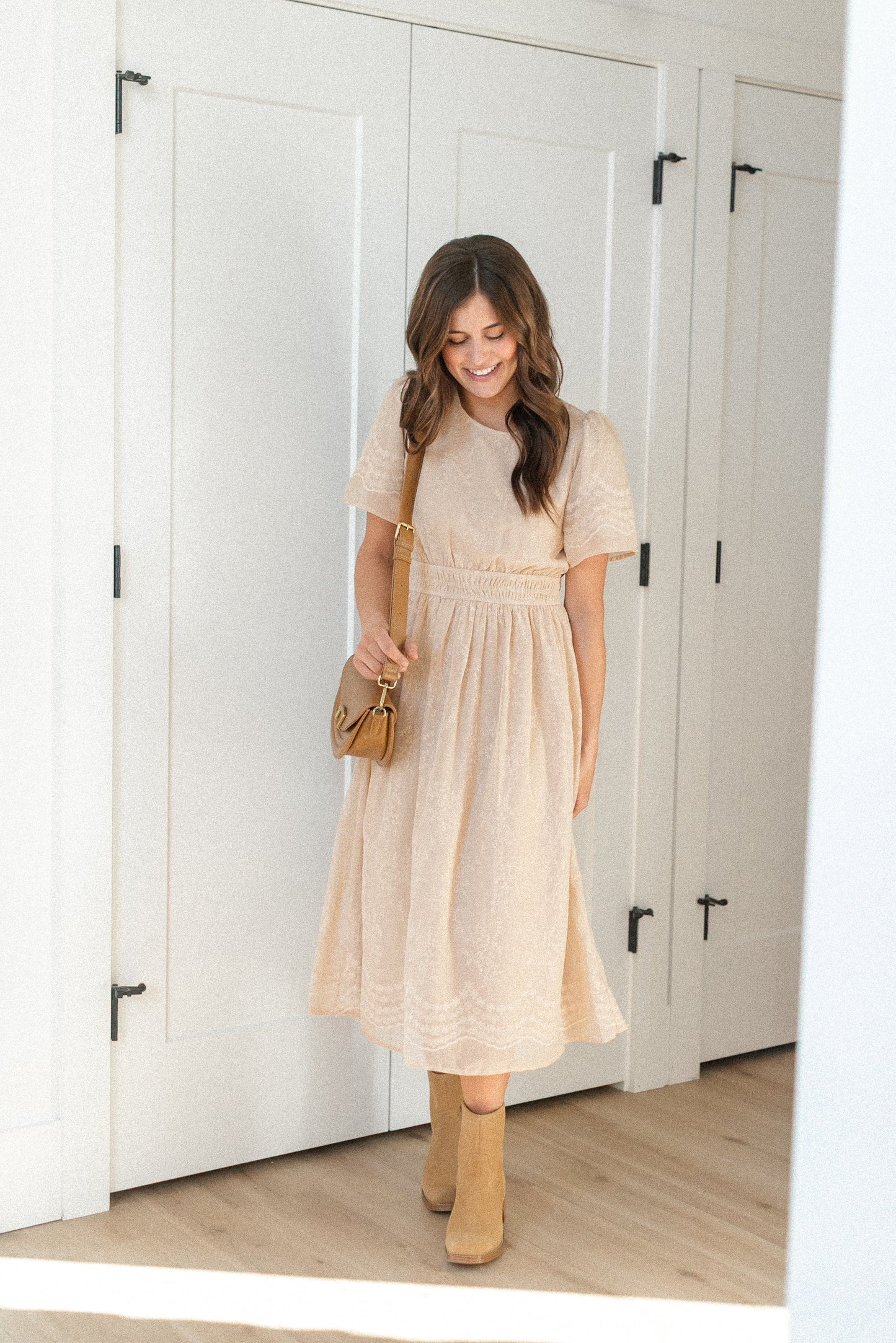 Flutter Sleeve Floral Embroidered Midi Dress