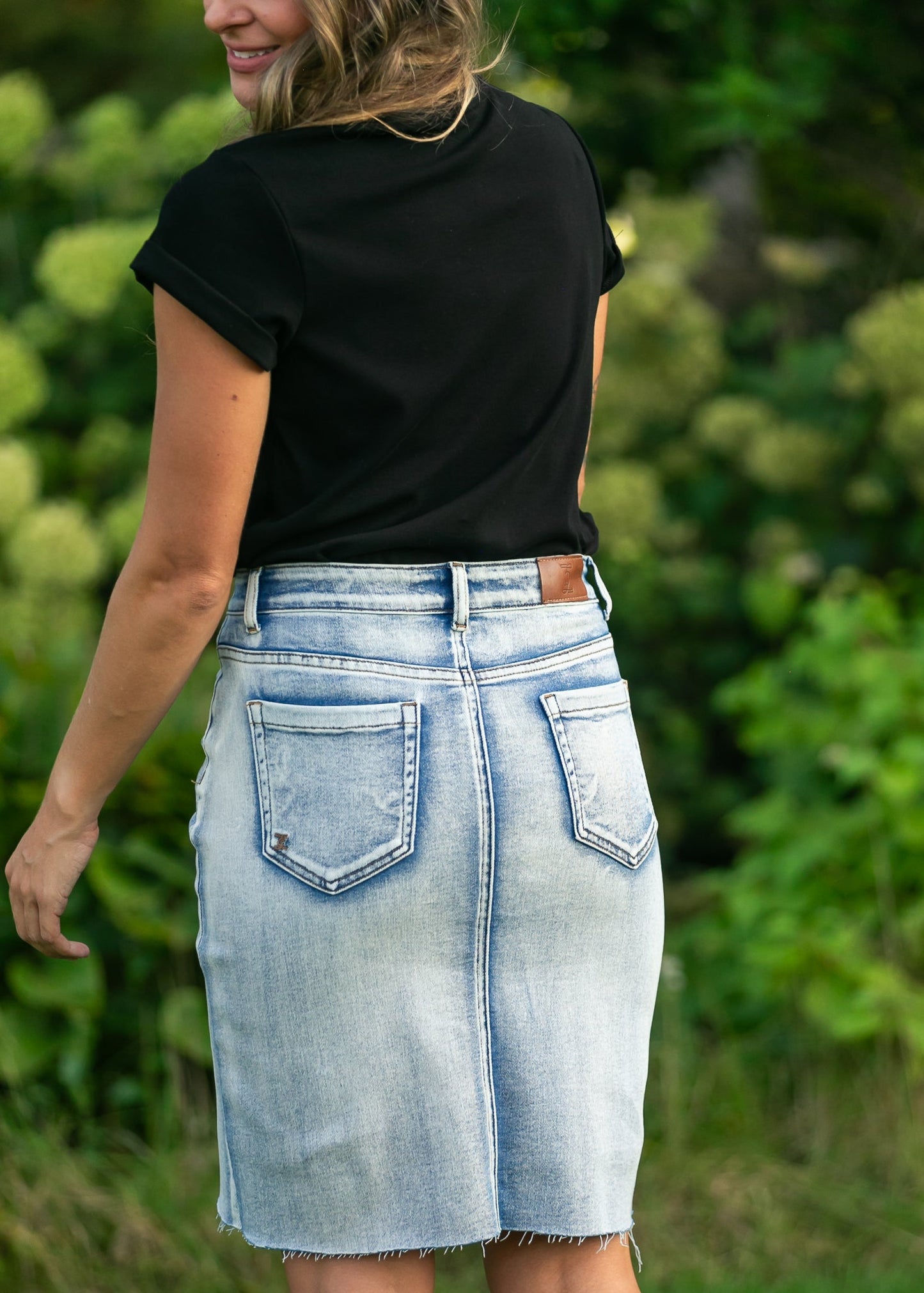 Frankie Light Wash Raw Hem Midi Skirt