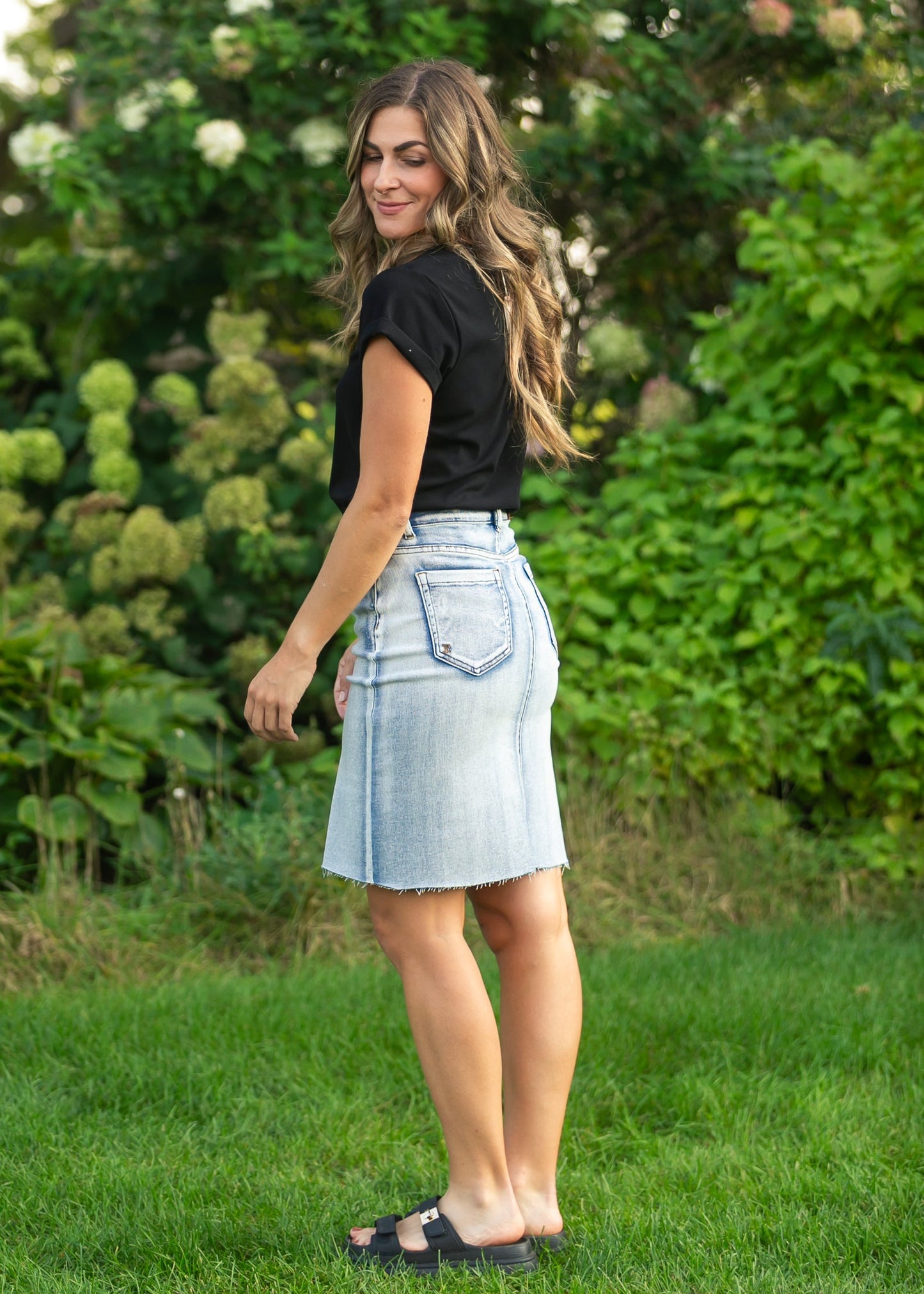 Frankie Light Wash Raw Hem Midi Skirt