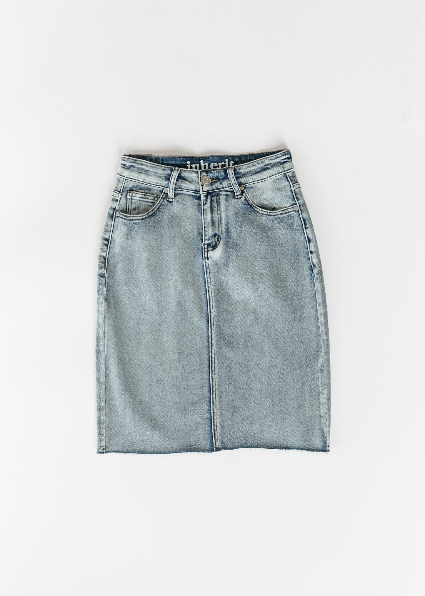 Frankie Light Wash Raw Hem Midi Skirt