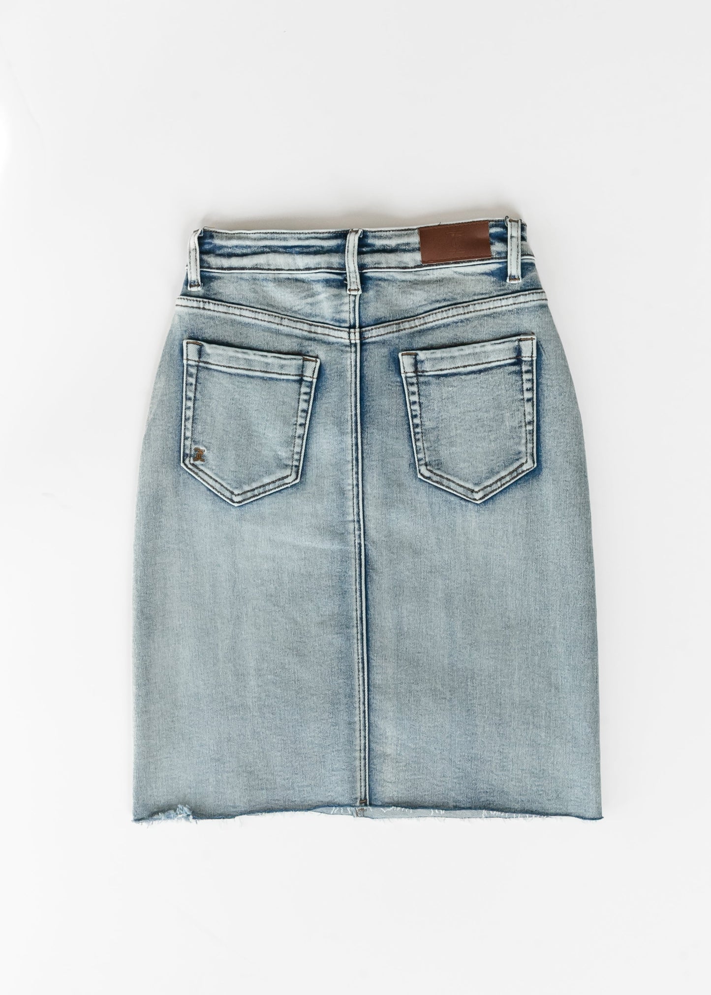 Frankie Light Wash Raw Hem Midi Skirt