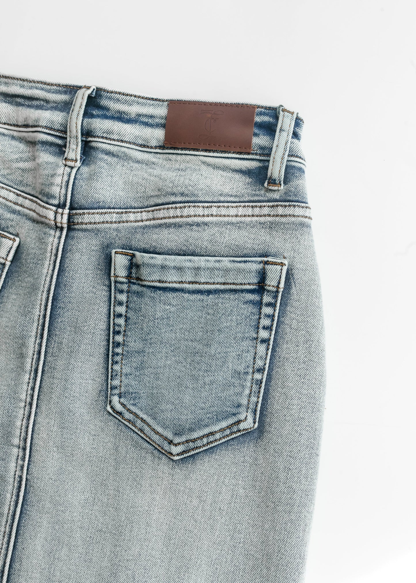 Frankie Light Wash Raw Hem Midi Skirt