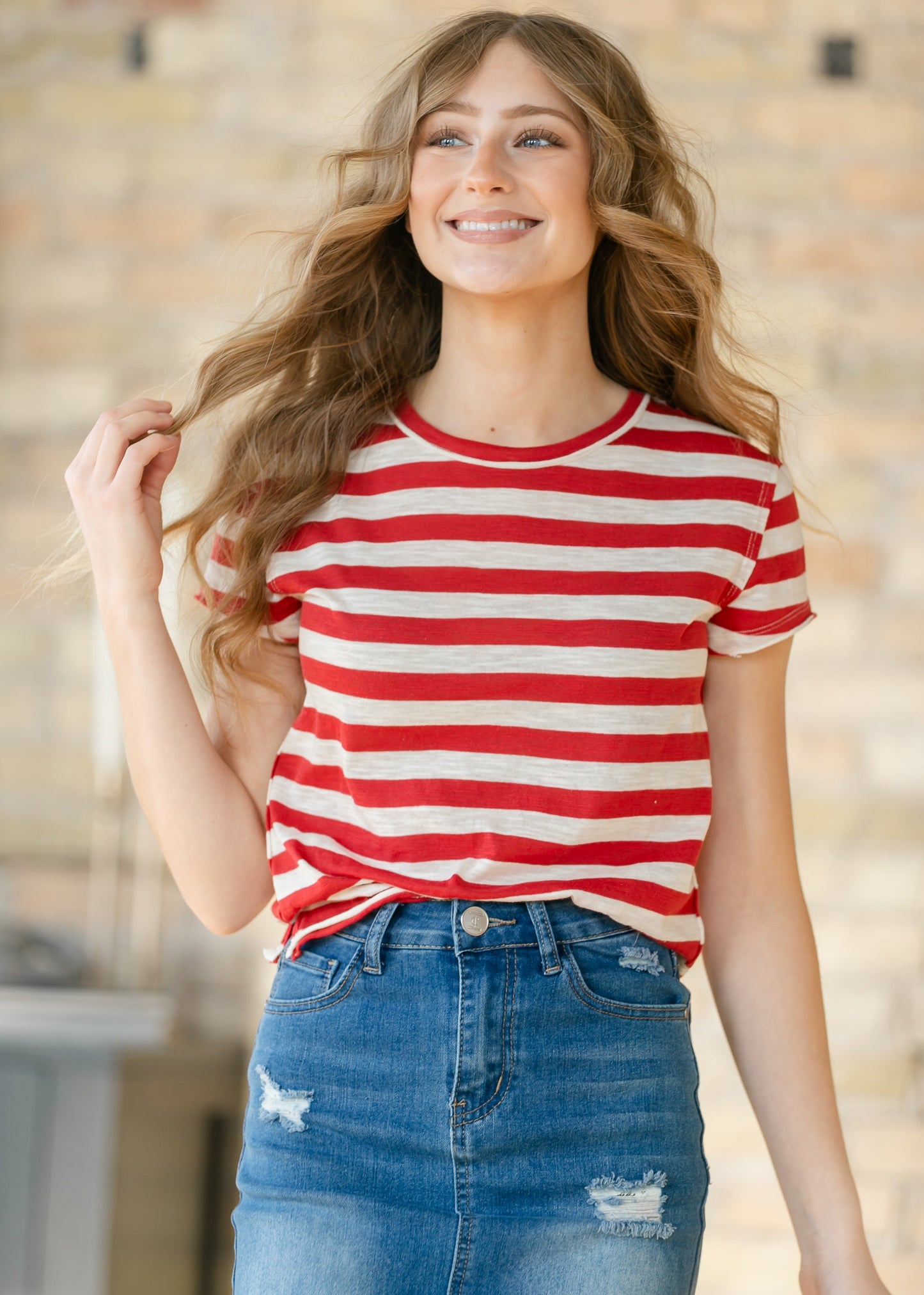 Free People® Nora Red Striped Tee
