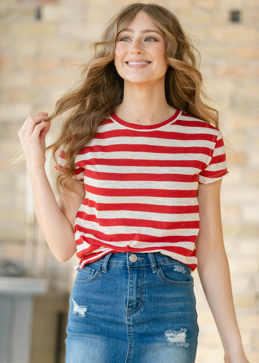 Free People® Nora Red Striped Tee