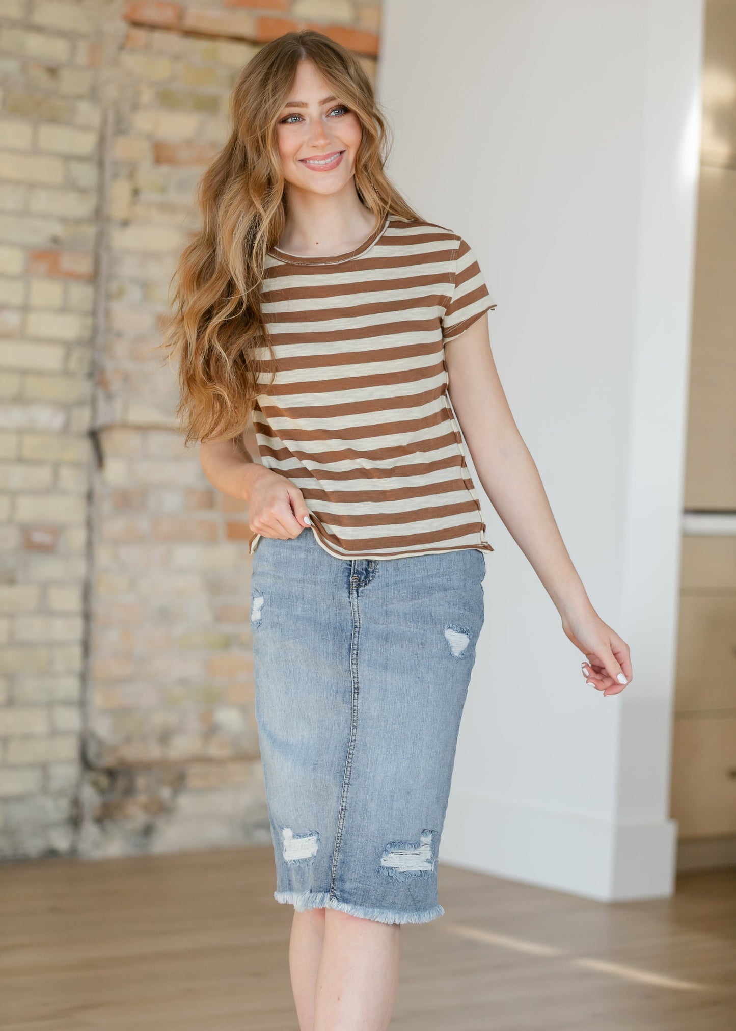 Free People® Nora Taupe Striped Tee