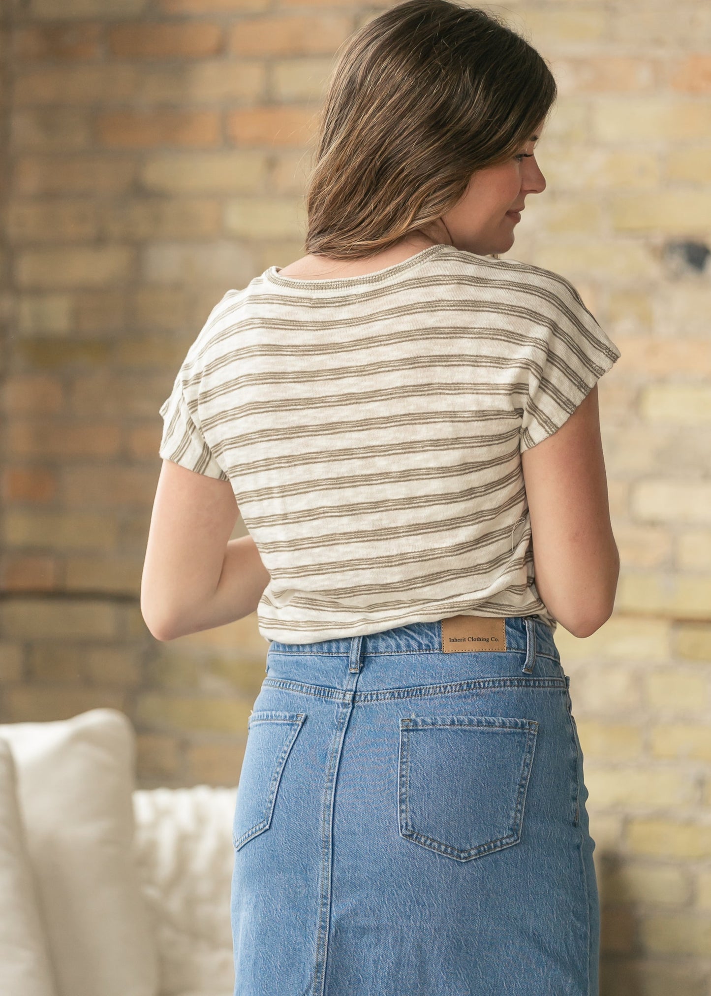 Front Pocket Stripe Cap Sleeve Top