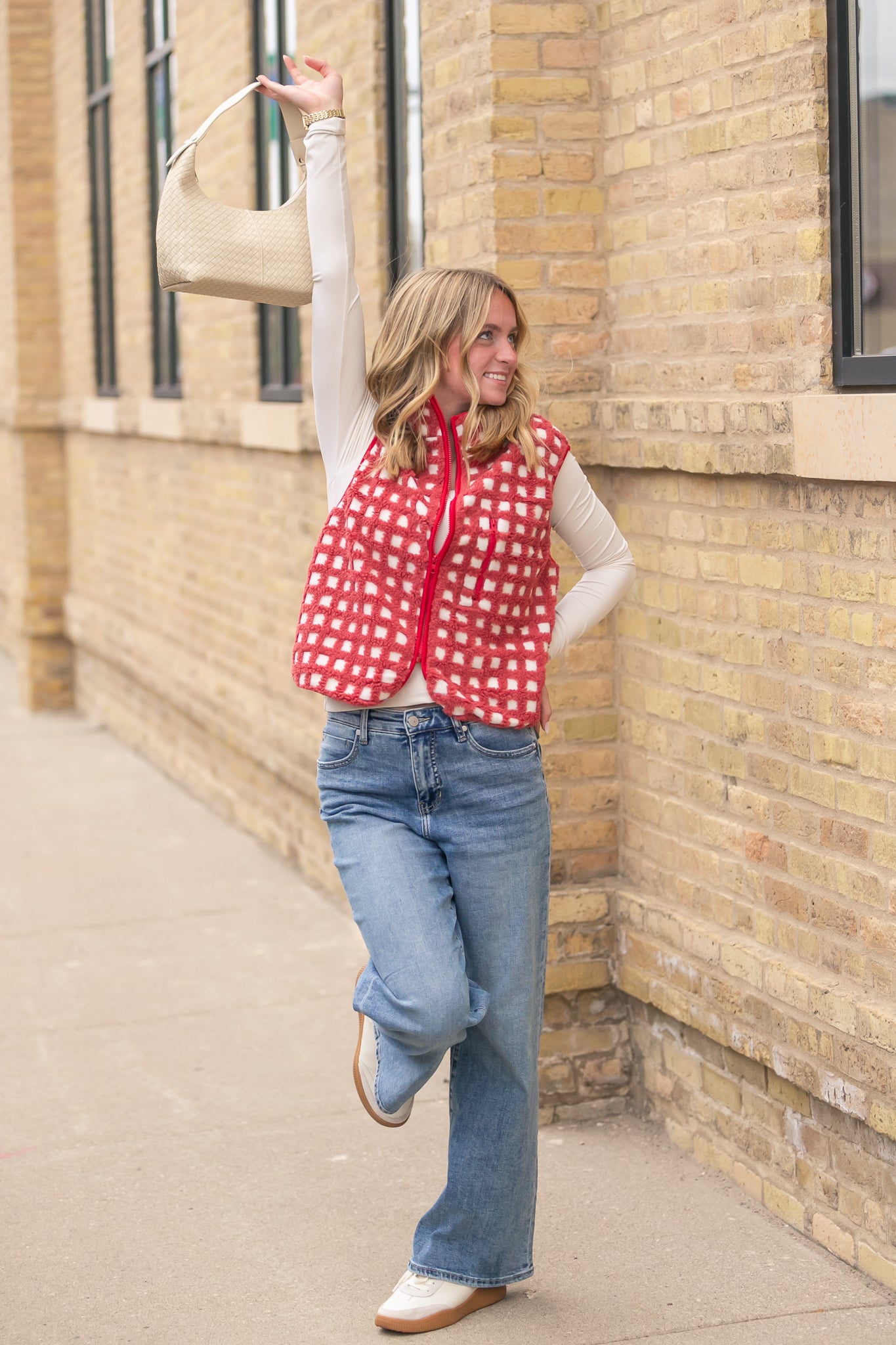 Fuzzy Checkered Zip Vest - FINAL SALE