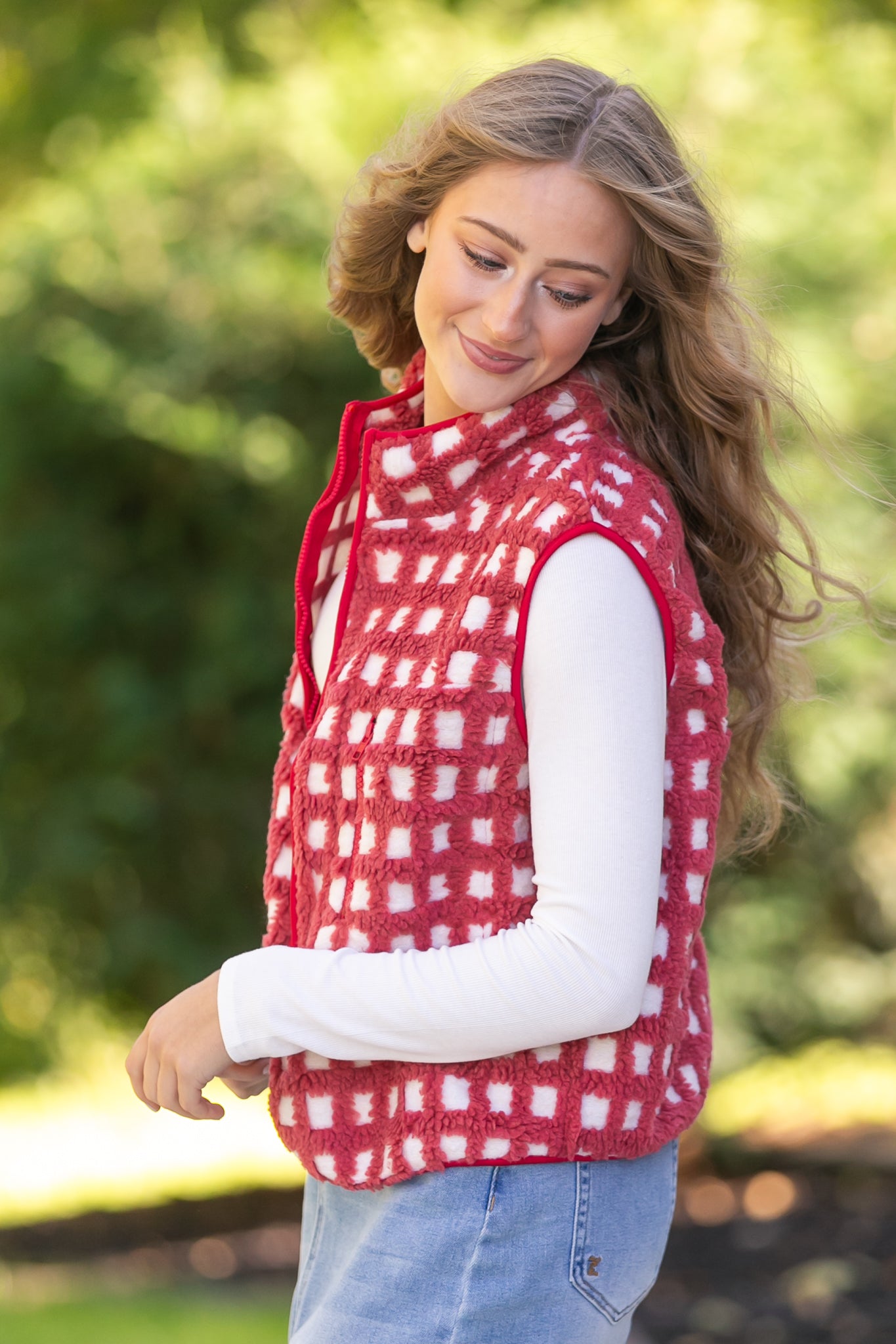 Fuzzy Checkered Zip Vest - FINAL SALE